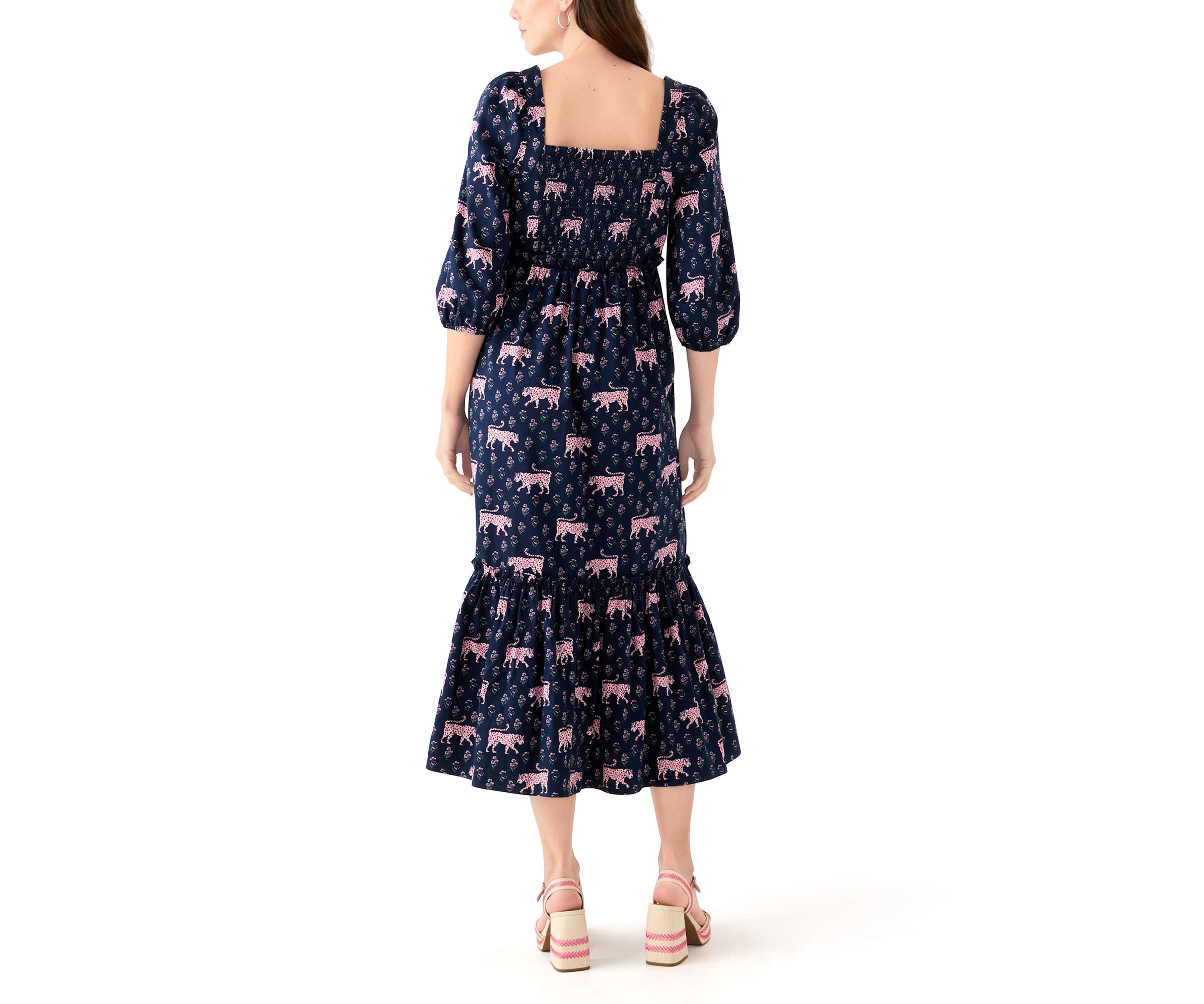 Womens 3/4 Sleeve Square Neck Maxi Dress