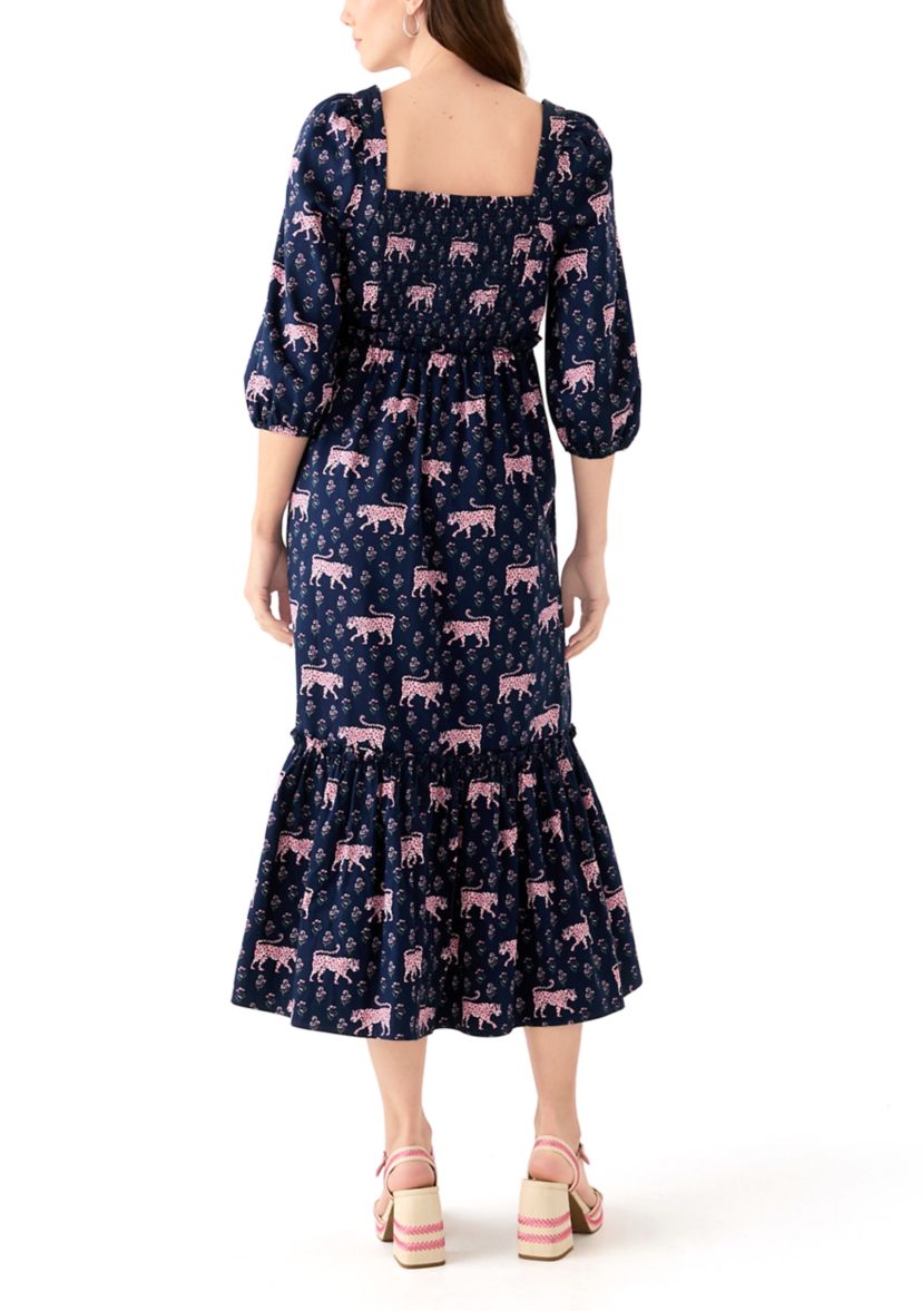 Womens 3/4 Sleeve Square Neck Maxi Dress