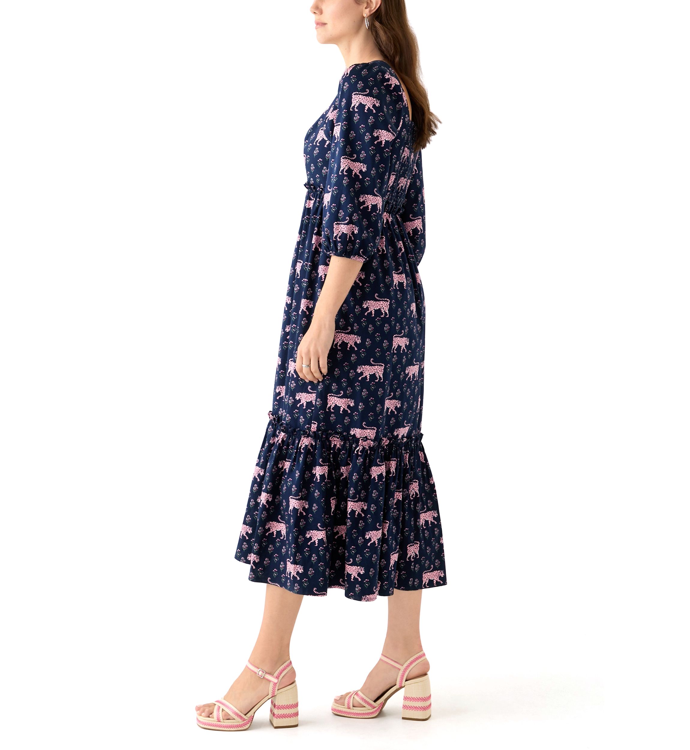 Womens 3/4 Sleeve Square Neck Maxi Dress