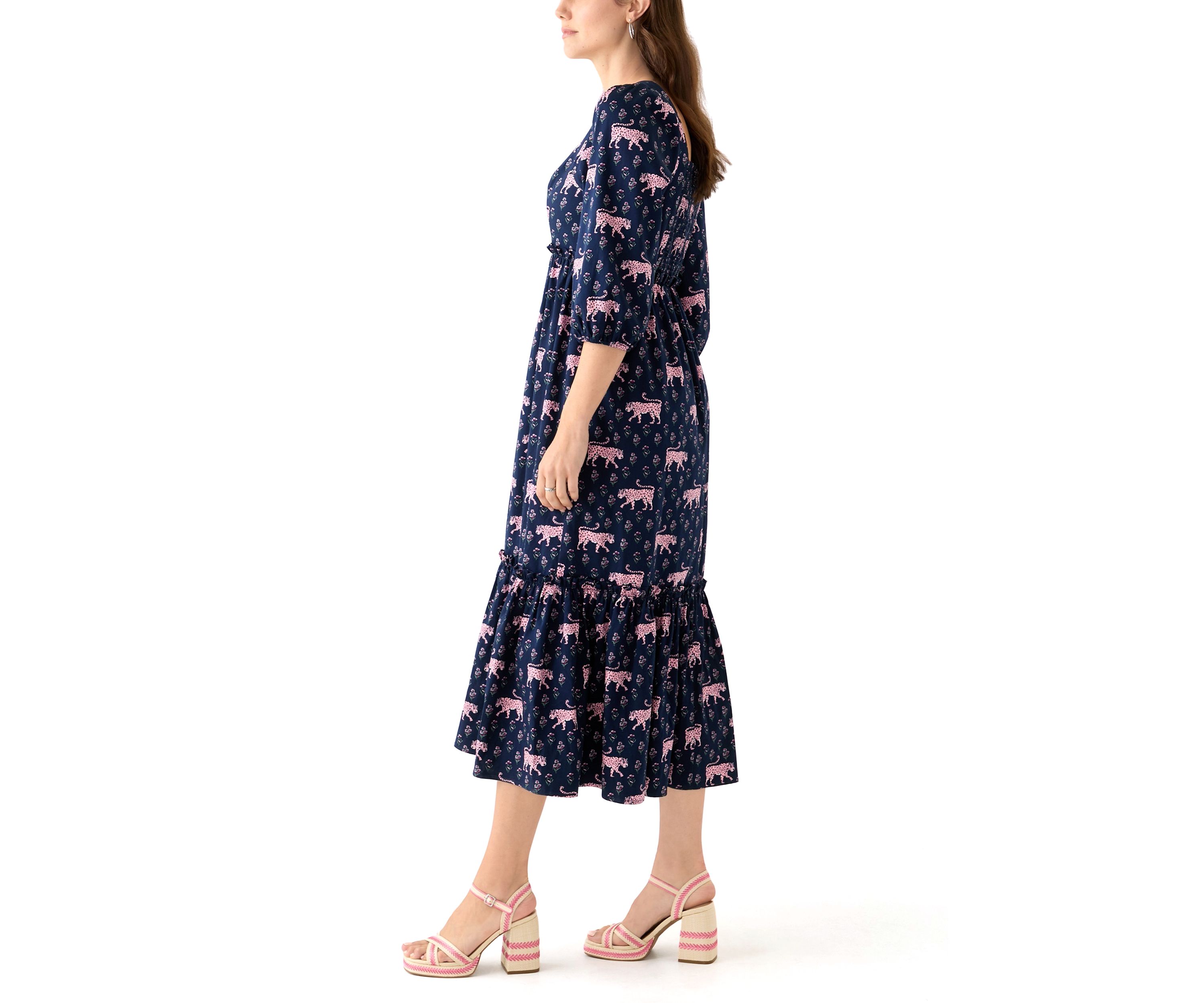 Womens 3/4 Sleeve Square Neck Maxi Dress