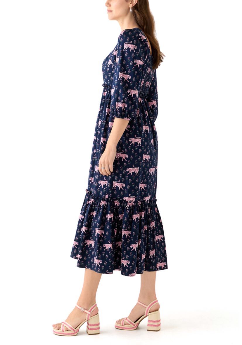 Womens 3/4 Sleeve Square Neck Maxi Dress
