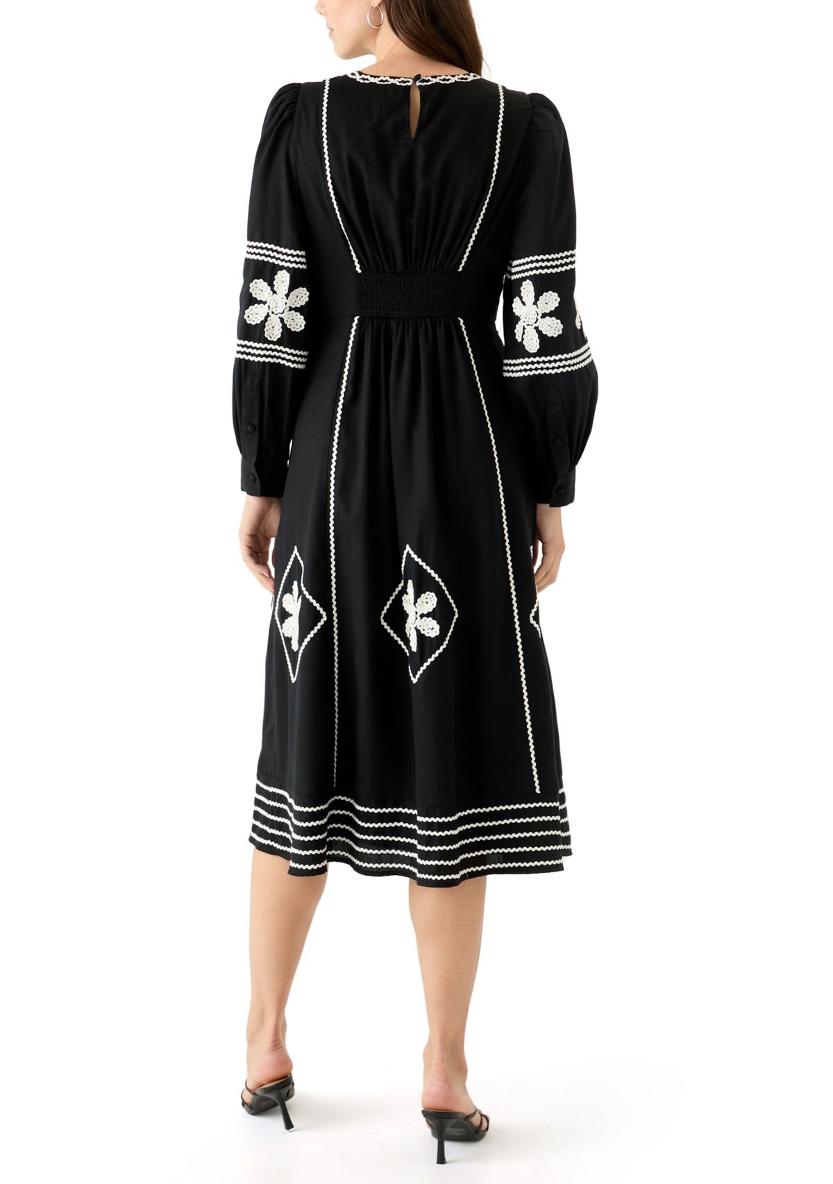 Womens Long Sleeve Embroidered Midi Dress