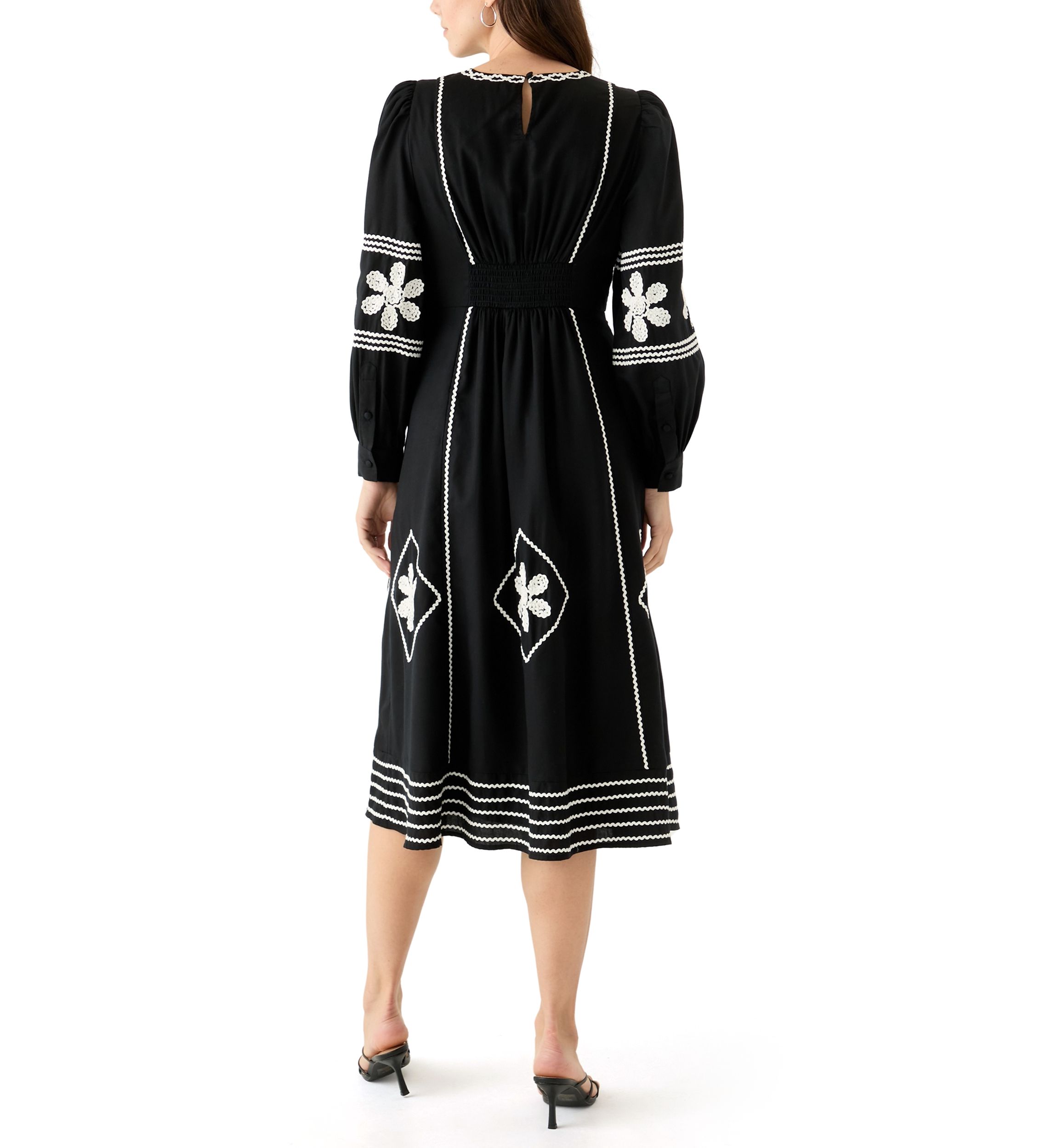 Womens Long Sleeve Embroidered Midi Dress