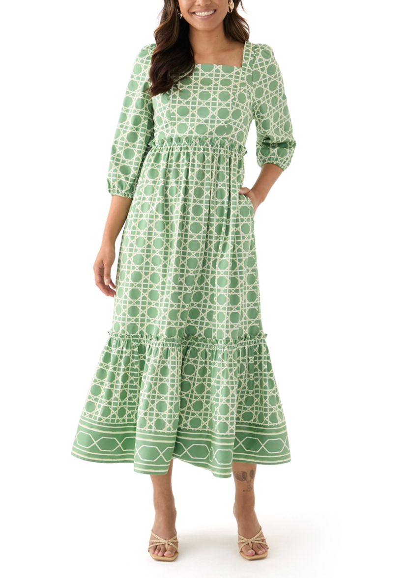 Womens 3/4 Sleeve Square Neck Maxi Dress