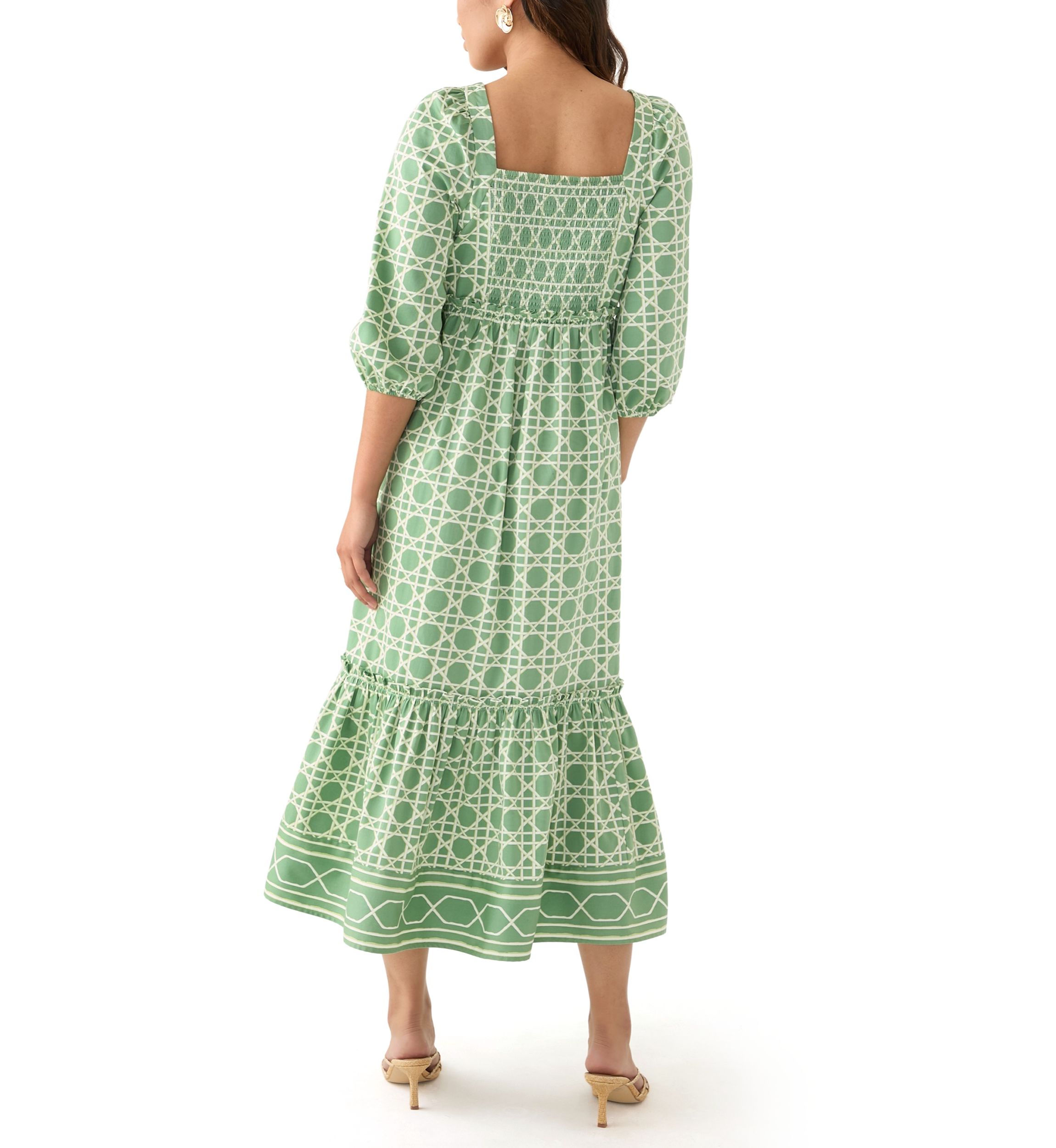 Womens 3/4 Sleeve Square Neck Maxi Dress