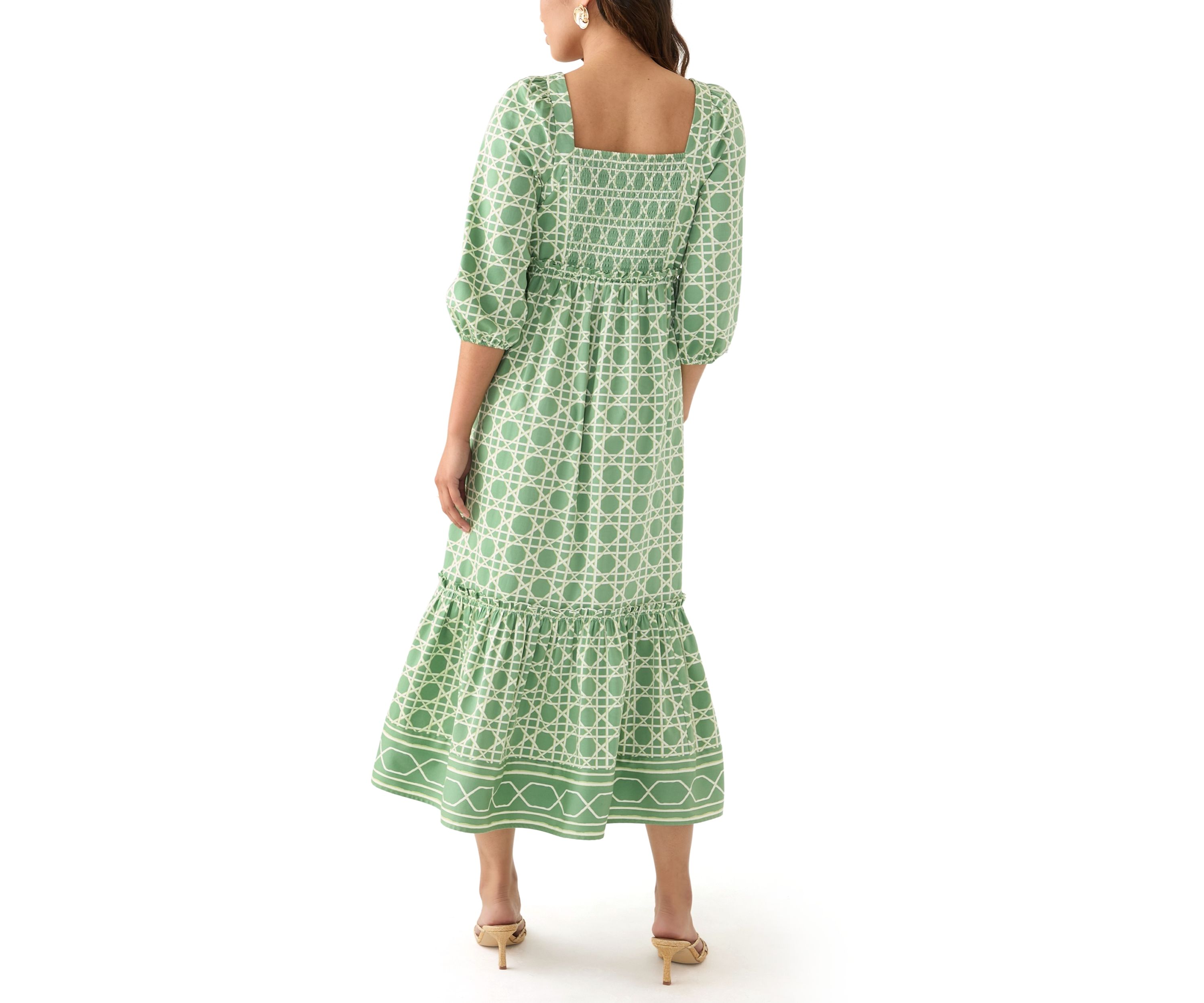 Womens 3/4 Sleeve Square Neck Maxi Dress