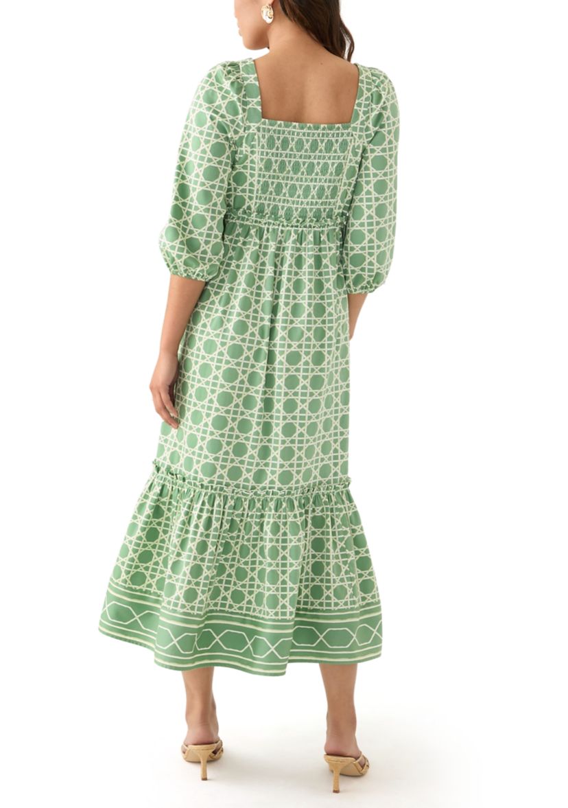Womens 3/4 Sleeve Square Neck Maxi Dress