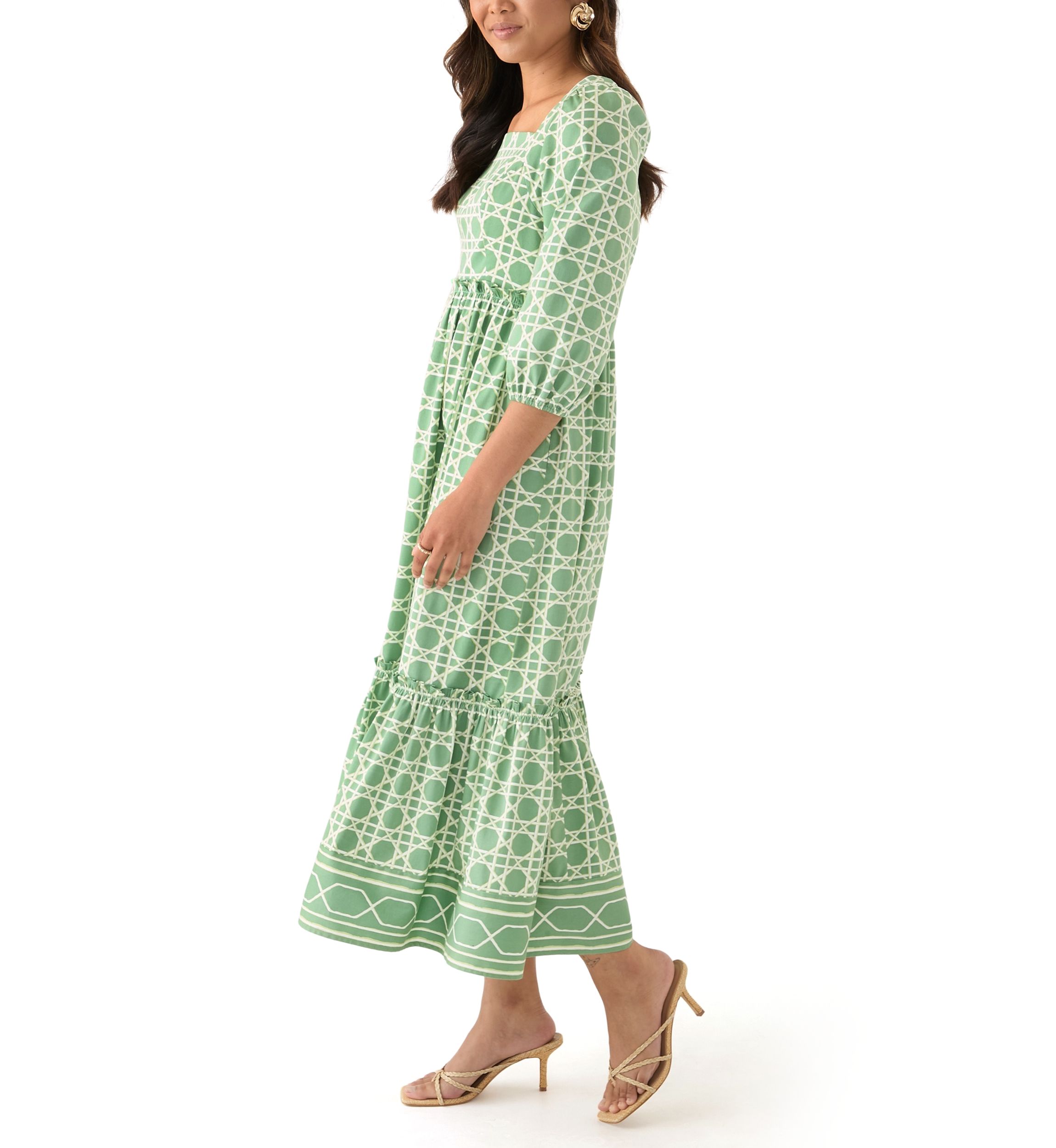 Womens 3/4 Sleeve Square Neck Maxi Dress