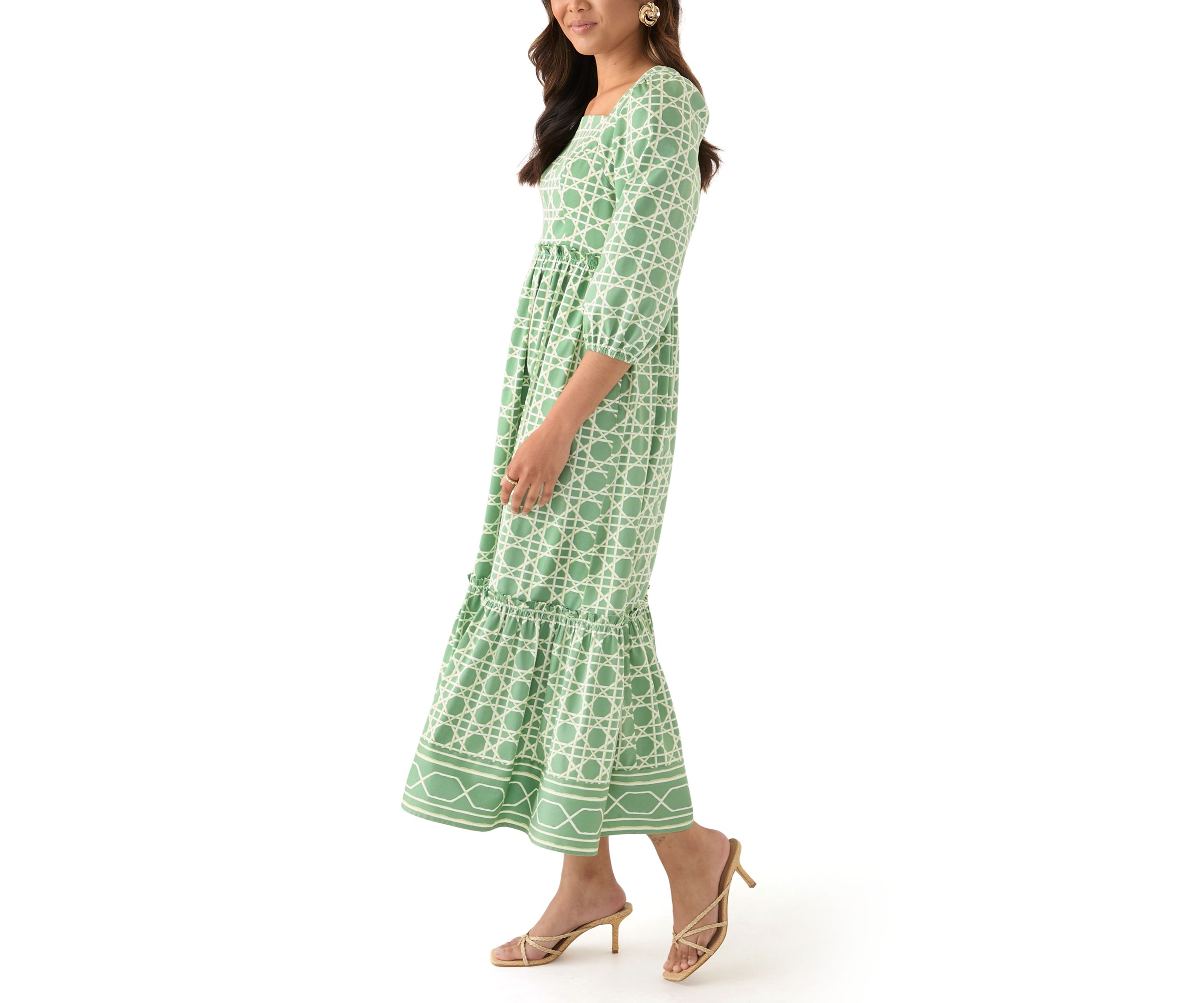 Womens 3/4 Sleeve Square Neck Maxi Dress