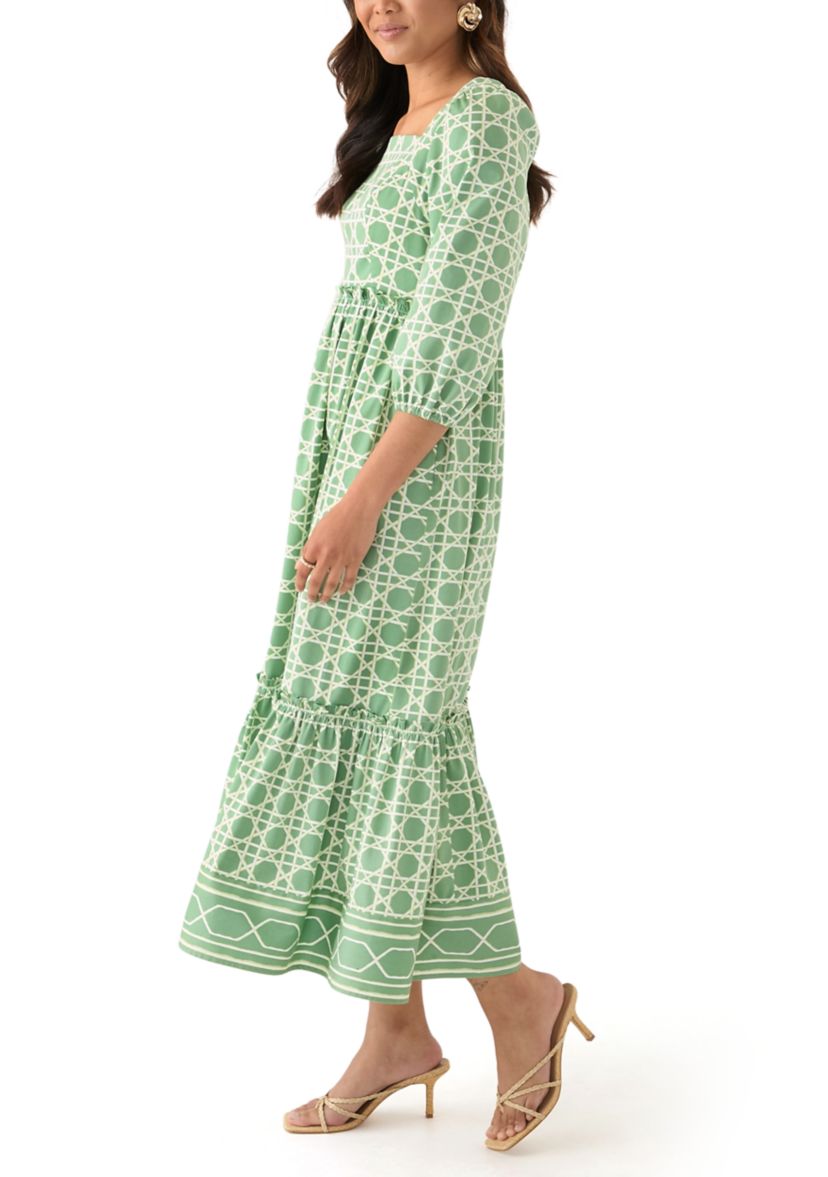 Womens 3/4 Sleeve Square Neck Maxi Dress