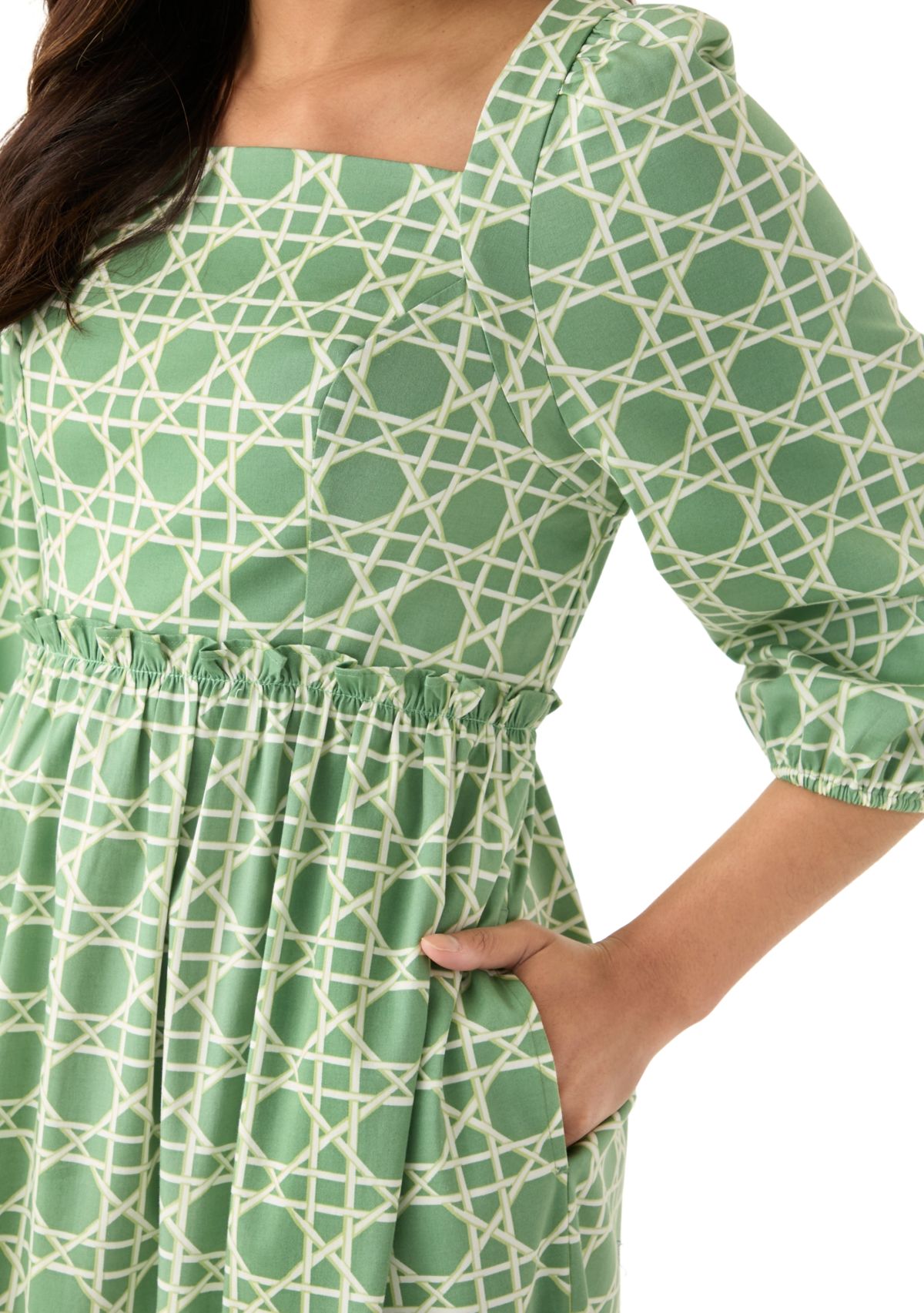 Womens 3/4 Sleeve Square Neck Maxi Dress