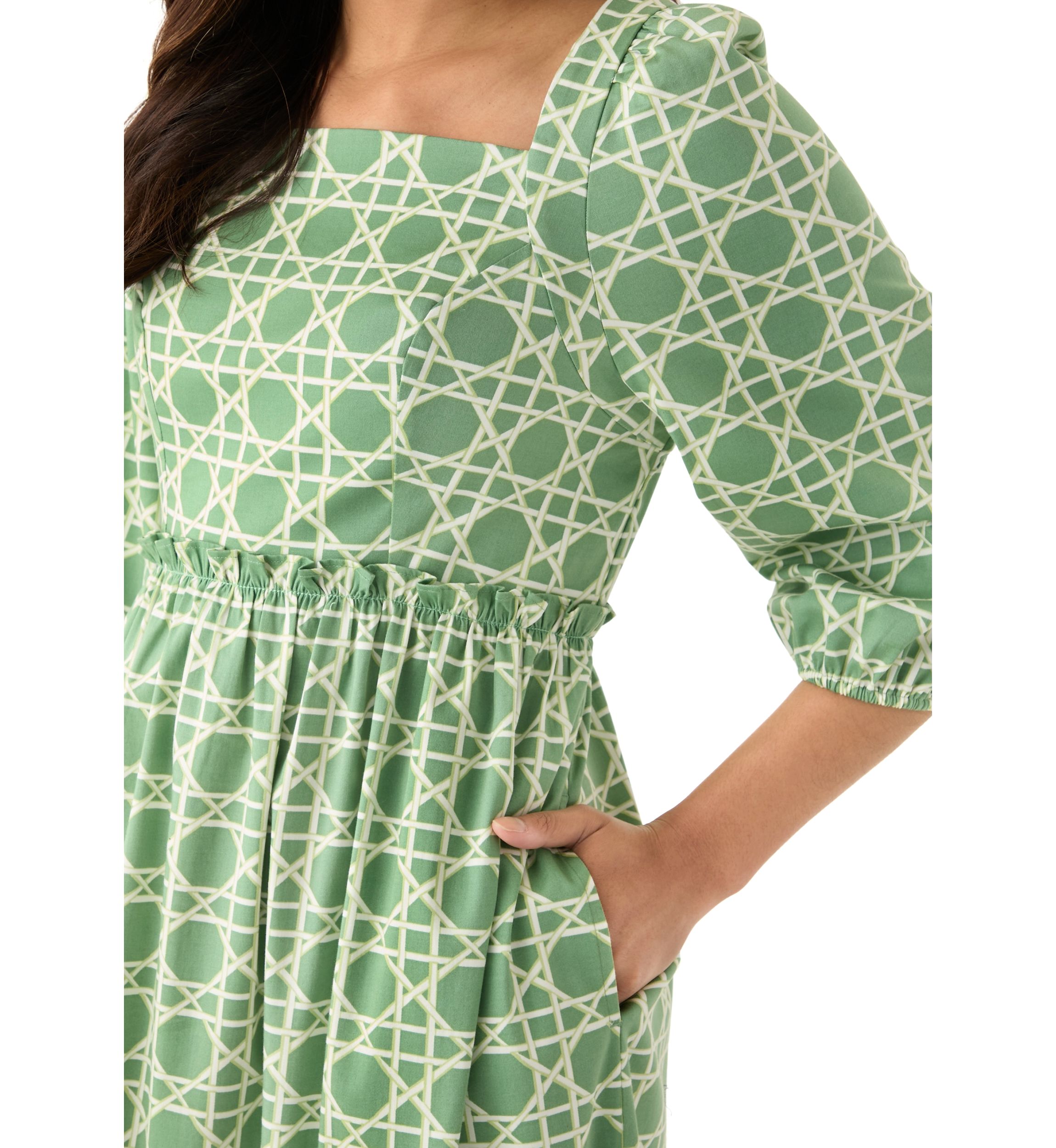 Womens 3/4 Sleeve Square Neck Maxi Dress