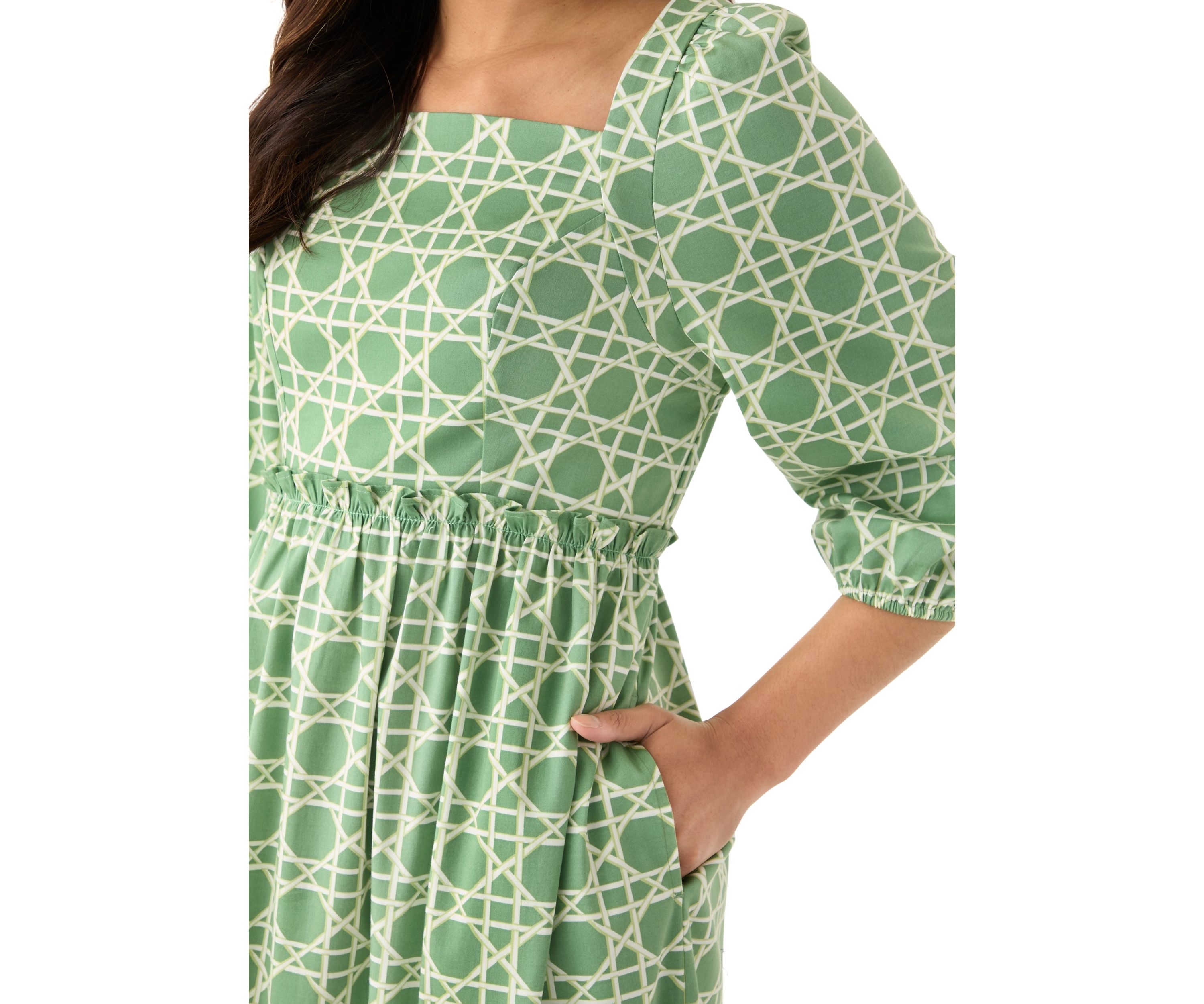 Womens 3/4 Sleeve Square Neck Maxi Dress