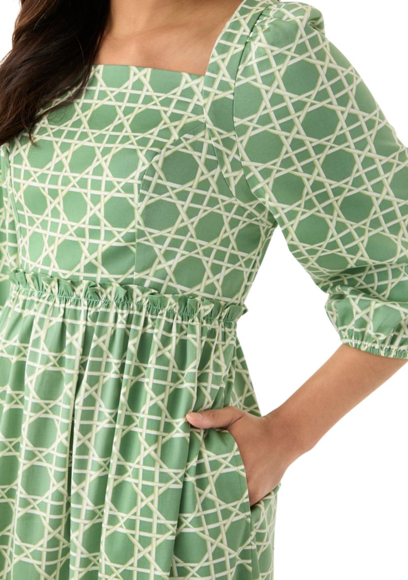 Womens 3/4 Sleeve Square Neck Maxi Dress
