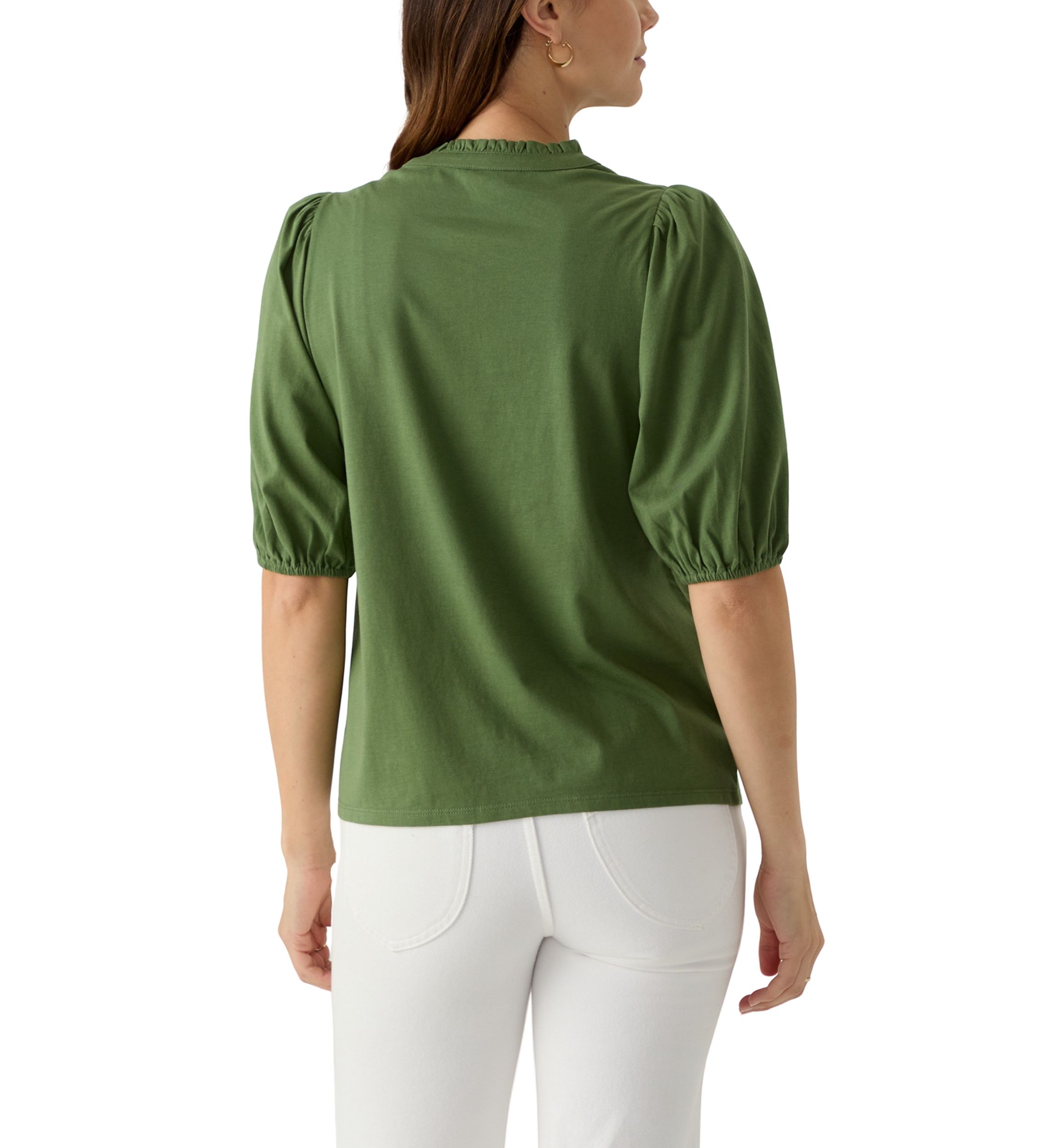 Womens Elbow Sleeve Button Front Top