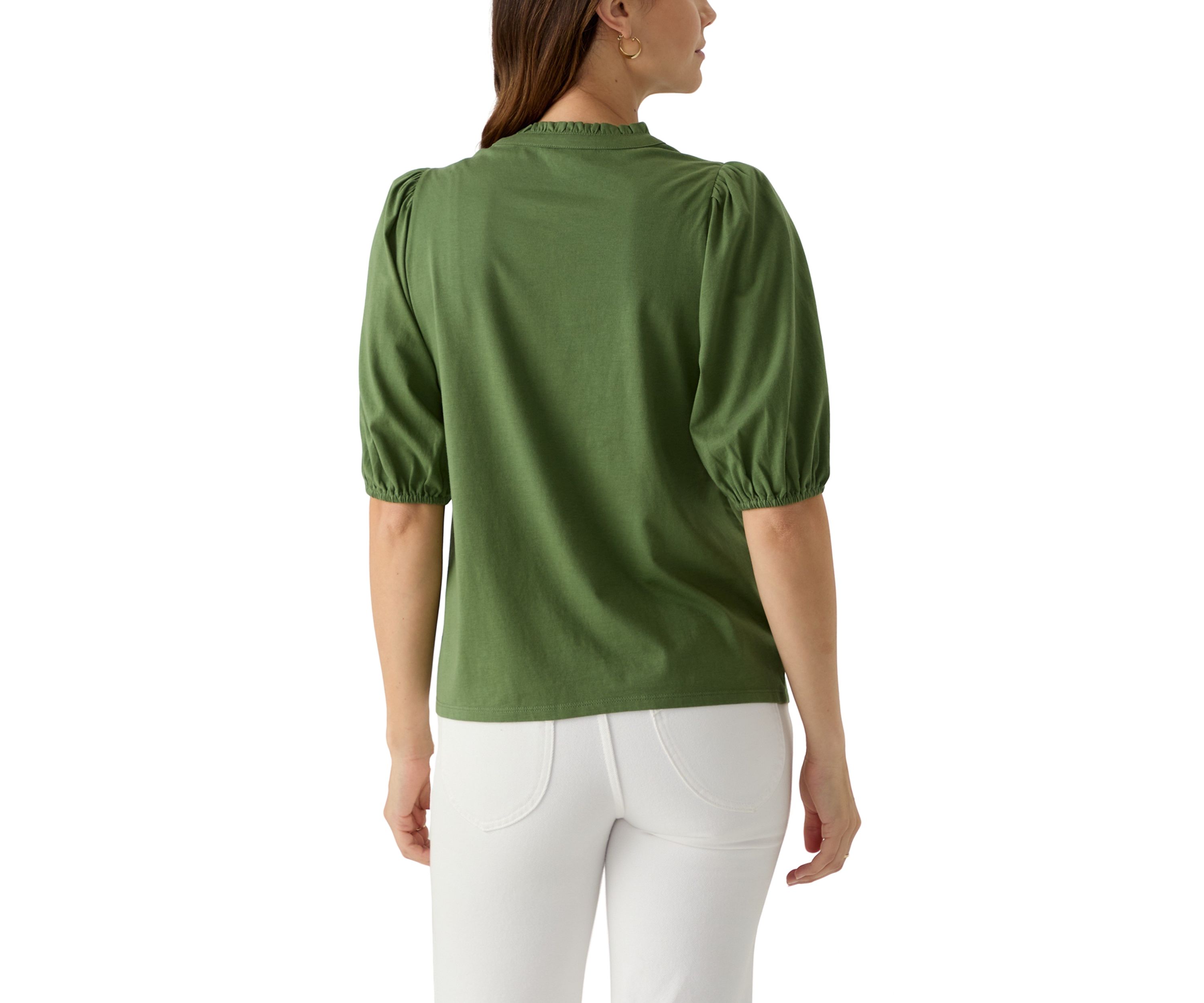 Womens Elbow Sleeve Button Front Top