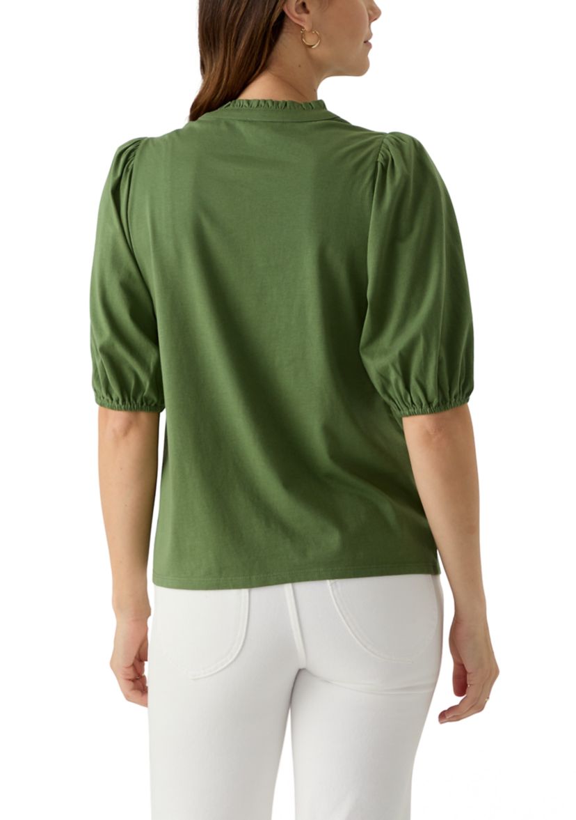 Womens Elbow Sleeve Button Front Top