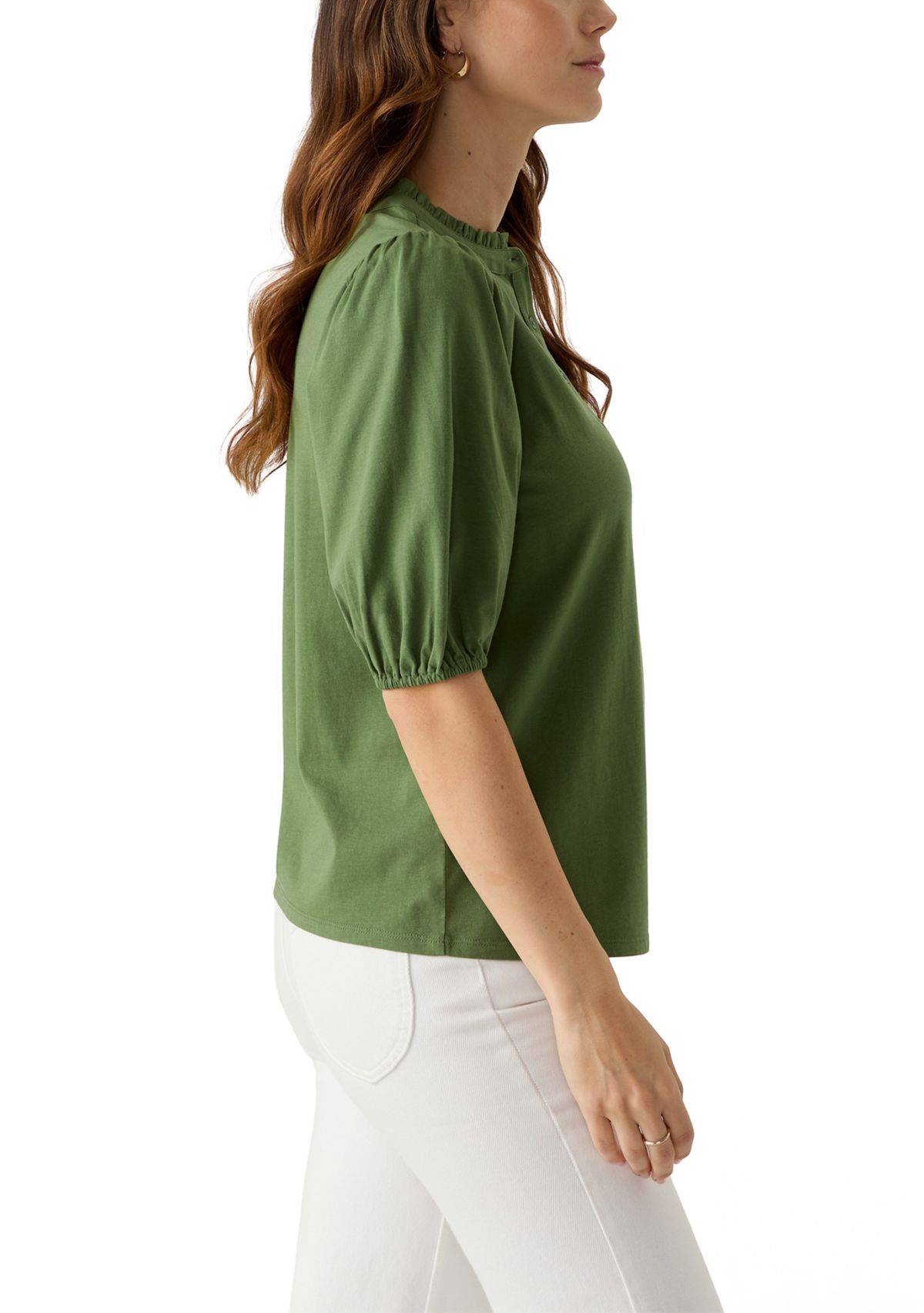 Womens Elbow Sleeve Button Front Top