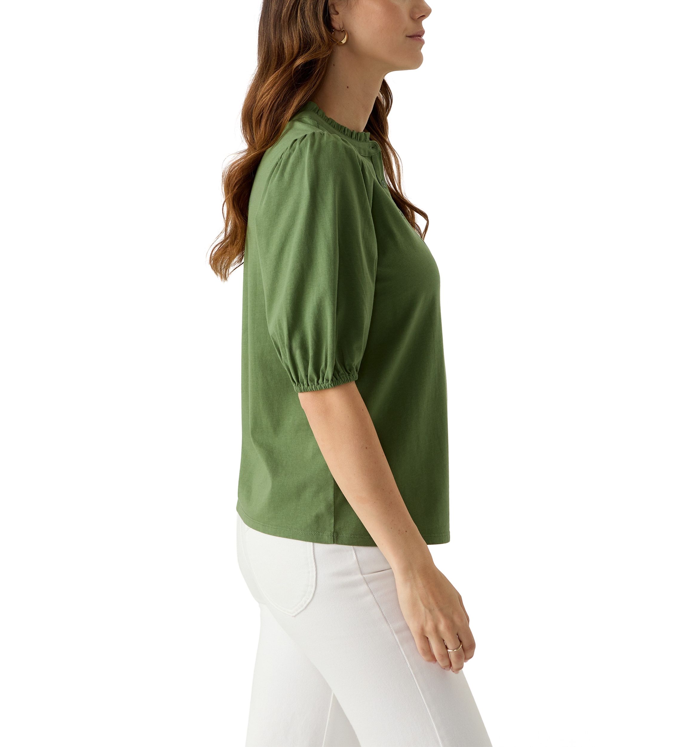 Womens Elbow Sleeve Button Front Top