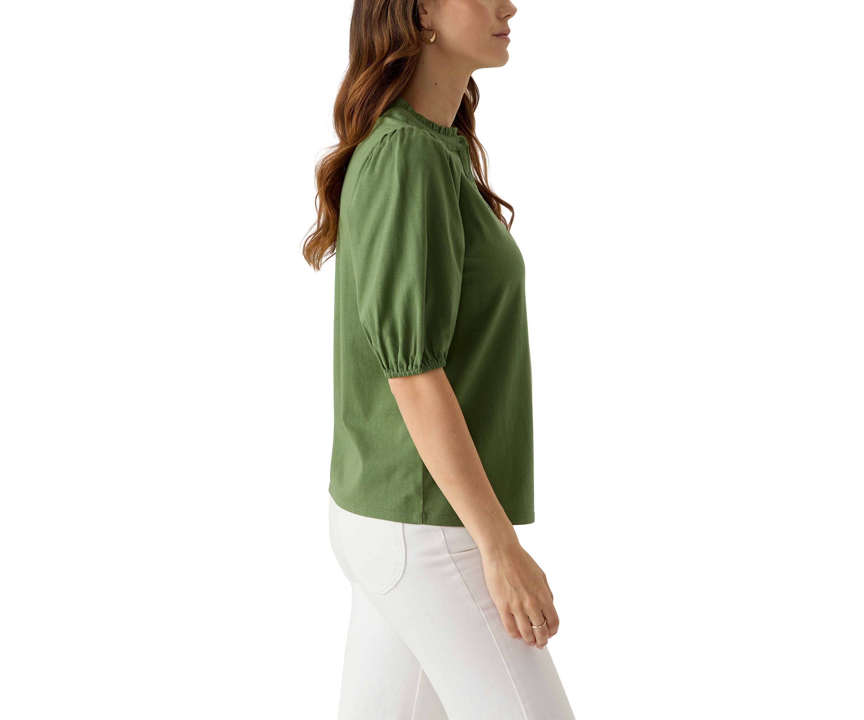 Womens Elbow Sleeve Button Front Top