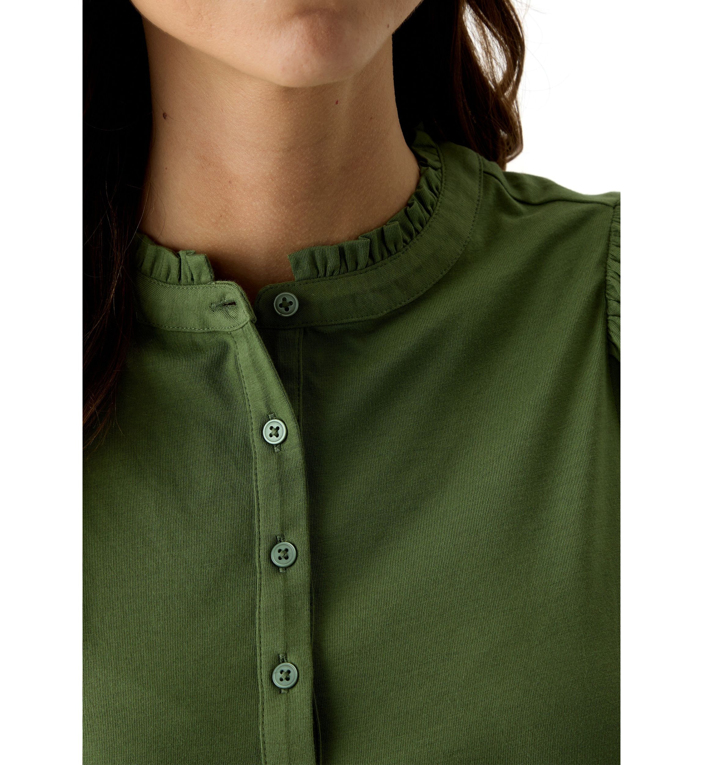 Womens Elbow Sleeve Button Front Top