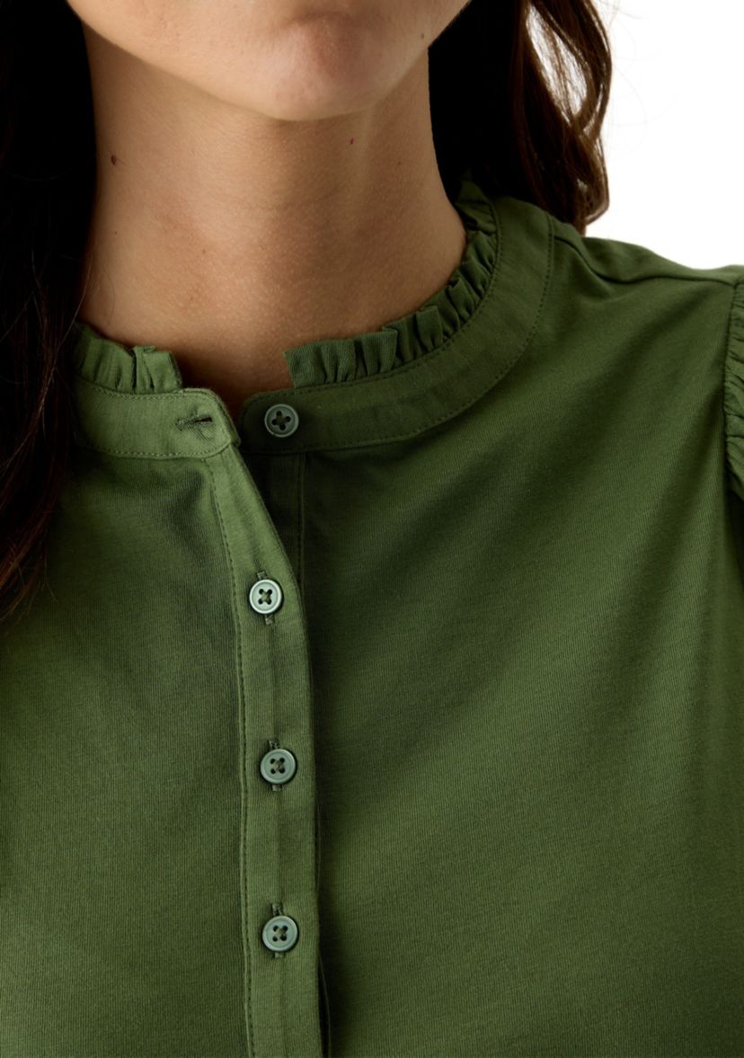 Womens Elbow Sleeve Button Front Top