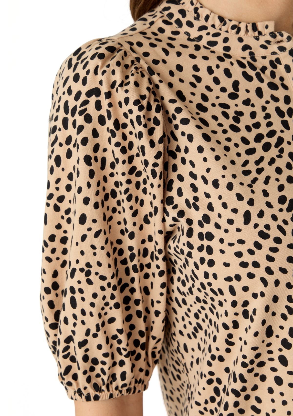 Womens Elbow Sleeve Button Front Printed Top