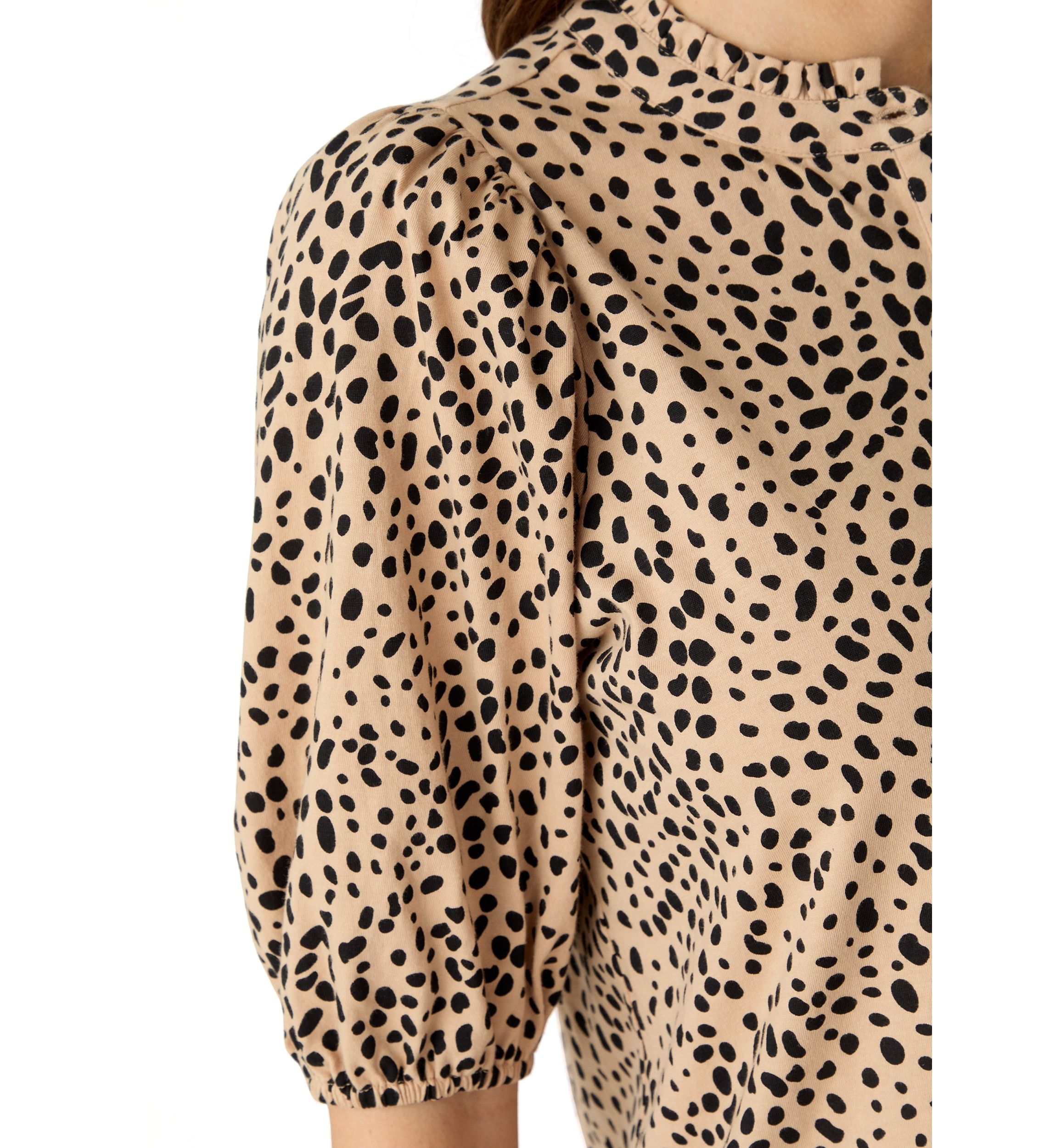 Womens Elbow Sleeve Button Front Printed Top