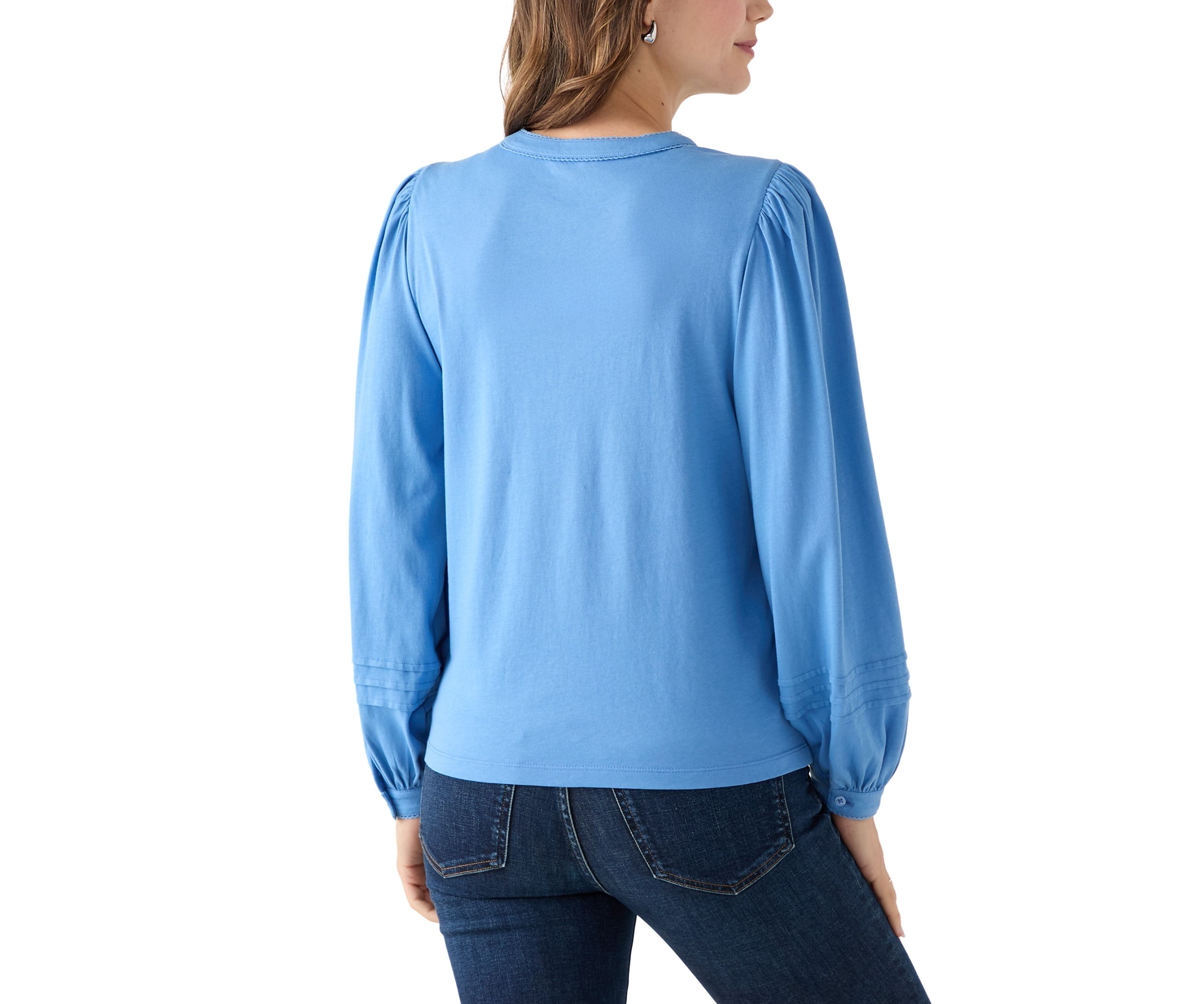 Womens Long Sleeve Pintuck Henley Solid Blouse