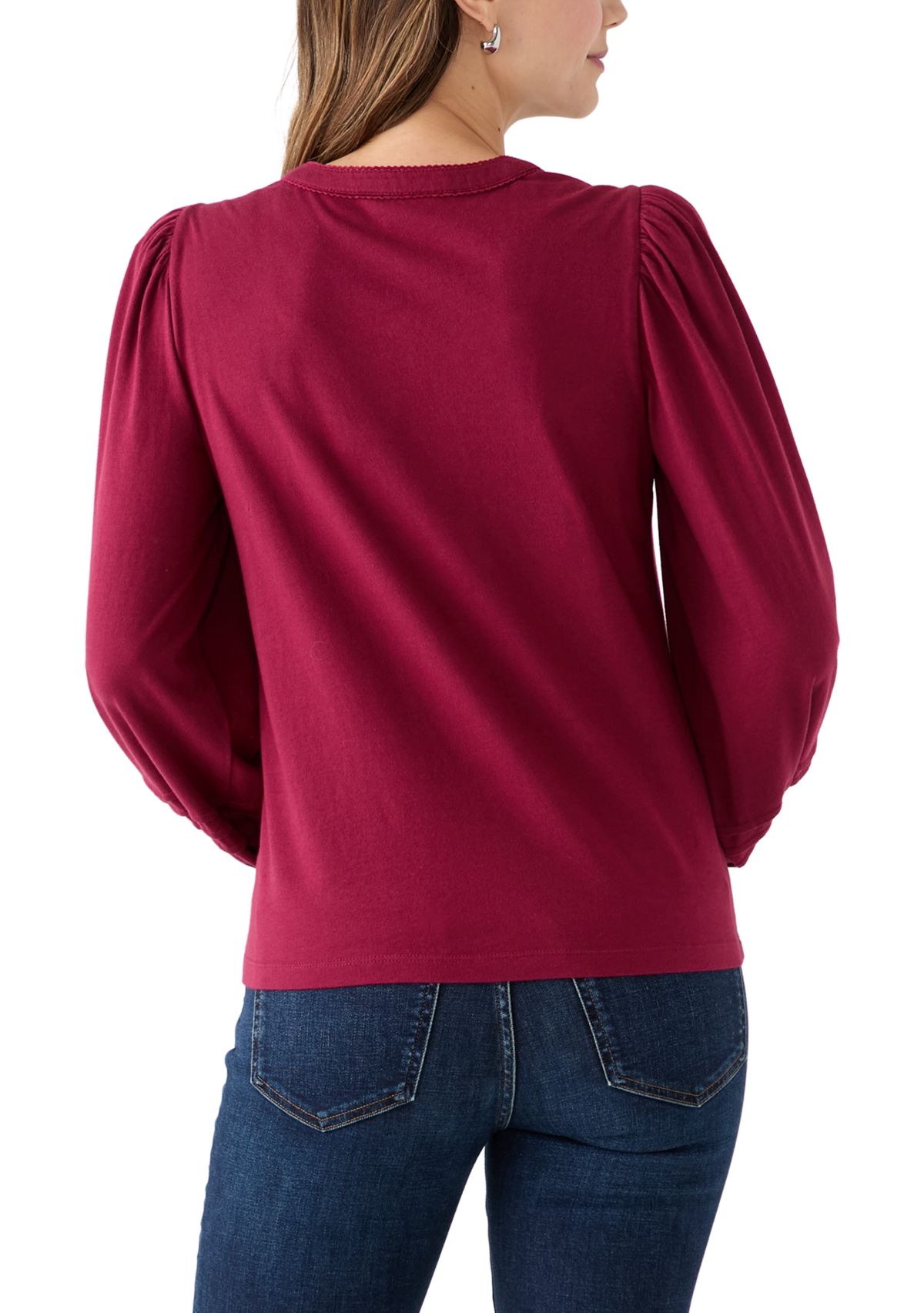 Womens Long Sleeve Pintuck Henley Solid Blouse