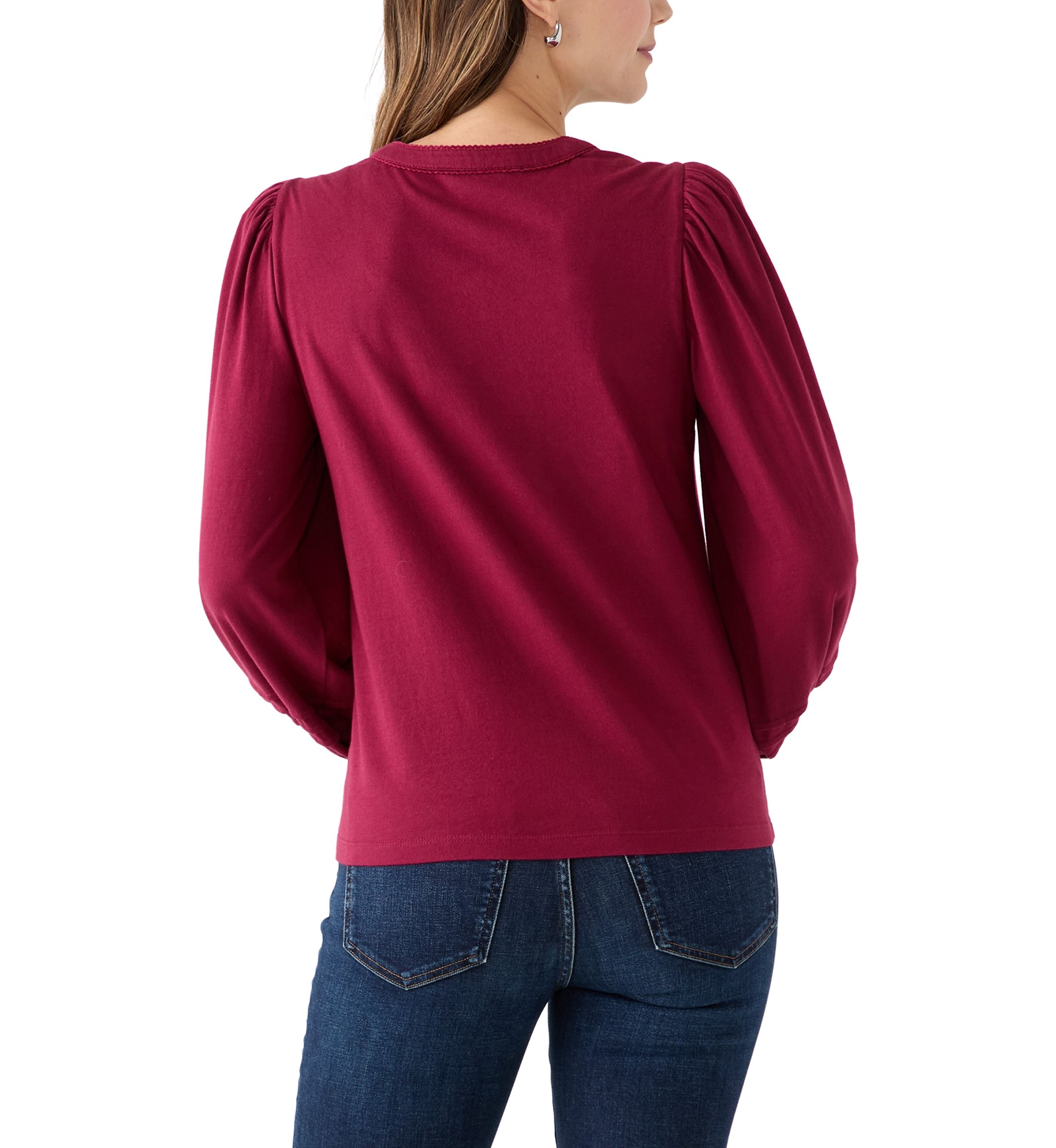 Womens Long Sleeve Pintuck Henley Solid Blouse