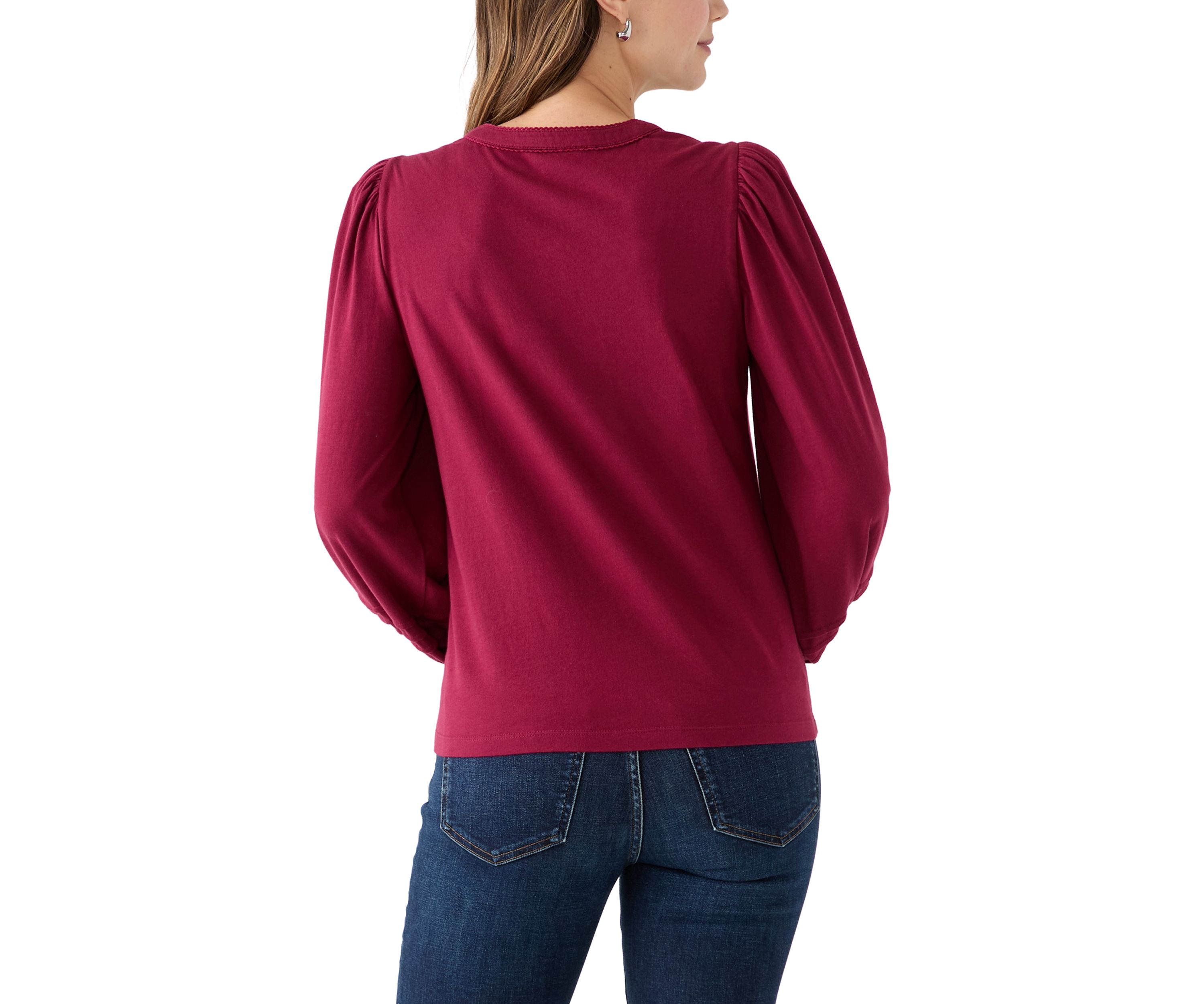Womens Long Sleeve Pintuck Henley Solid Blouse