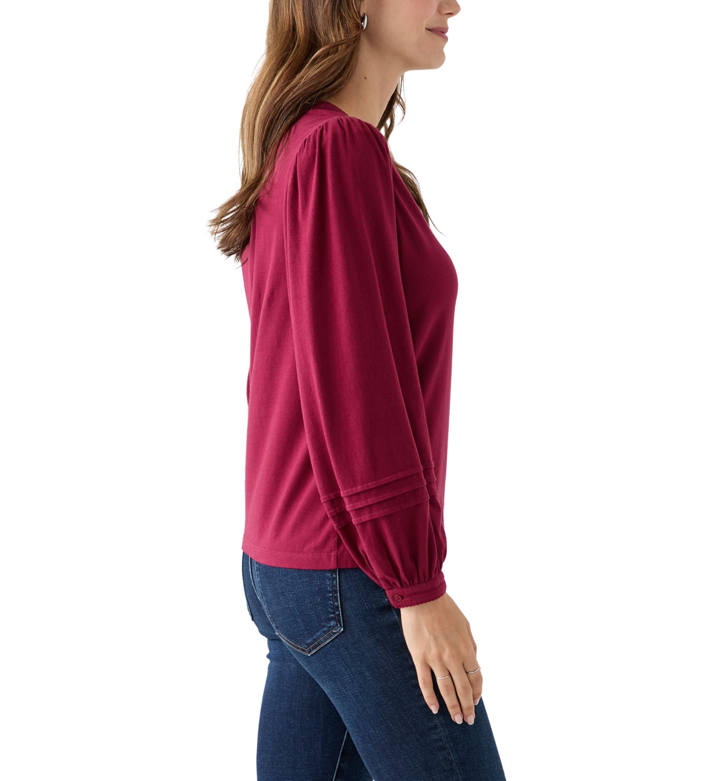 Womens Long Sleeve Pintuck Henley Solid Blouse