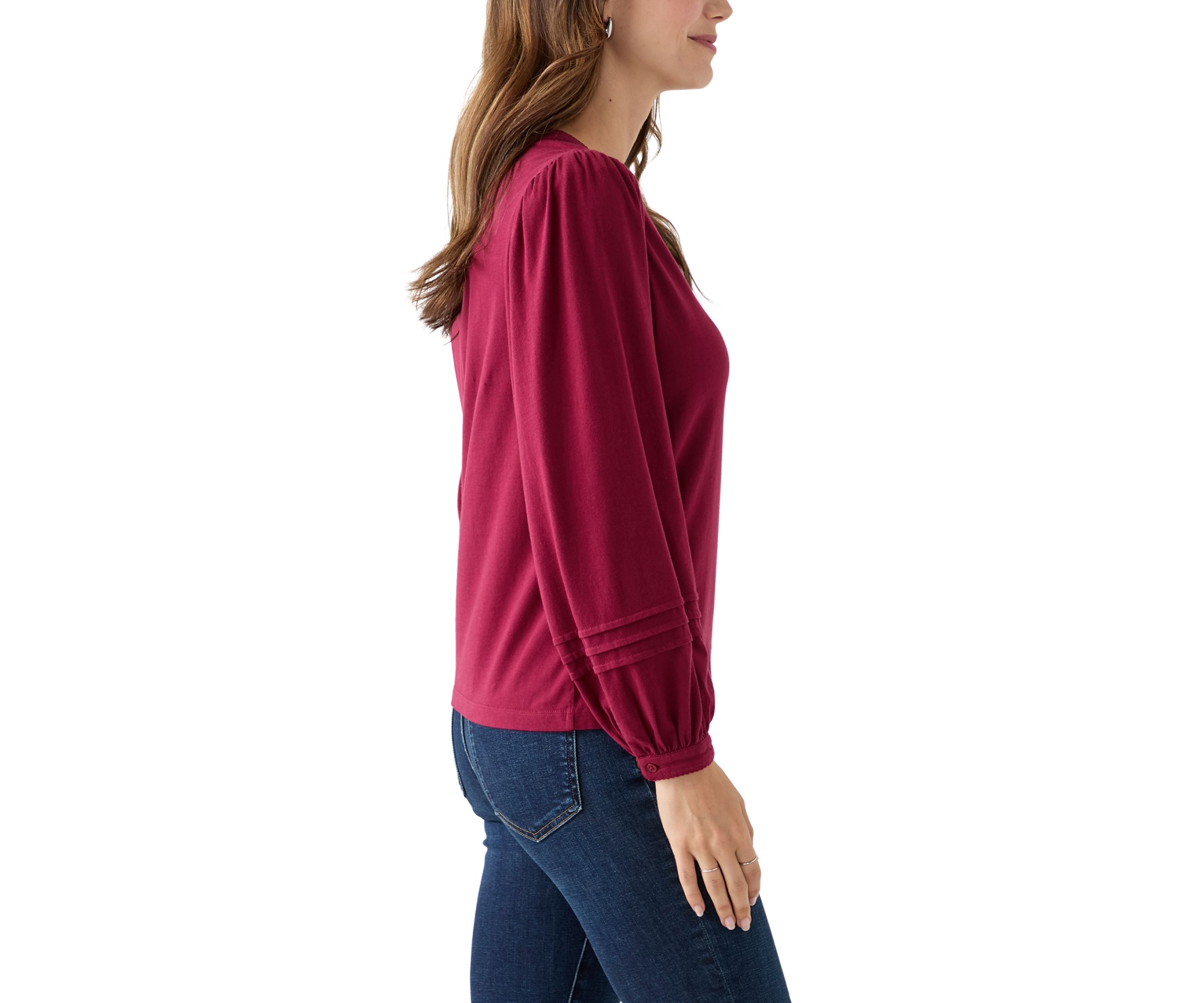 Womens Long Sleeve Pintuck Henley Solid Blouse