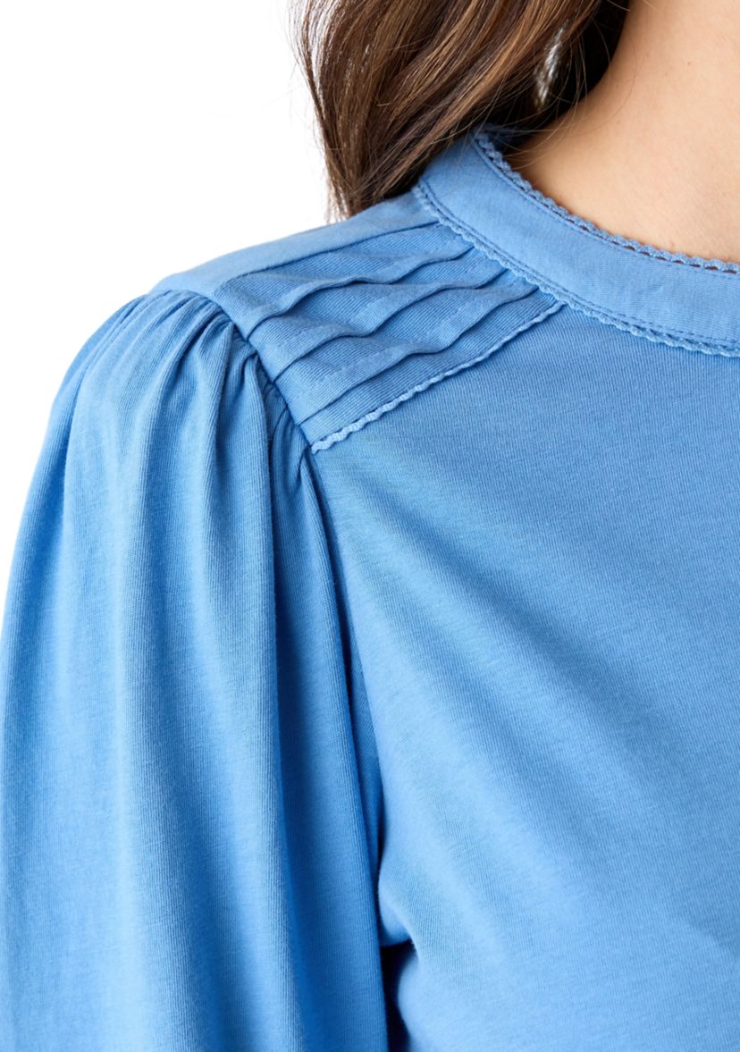 Womens Long Sleeve Pintuck Henley Solid Blouse