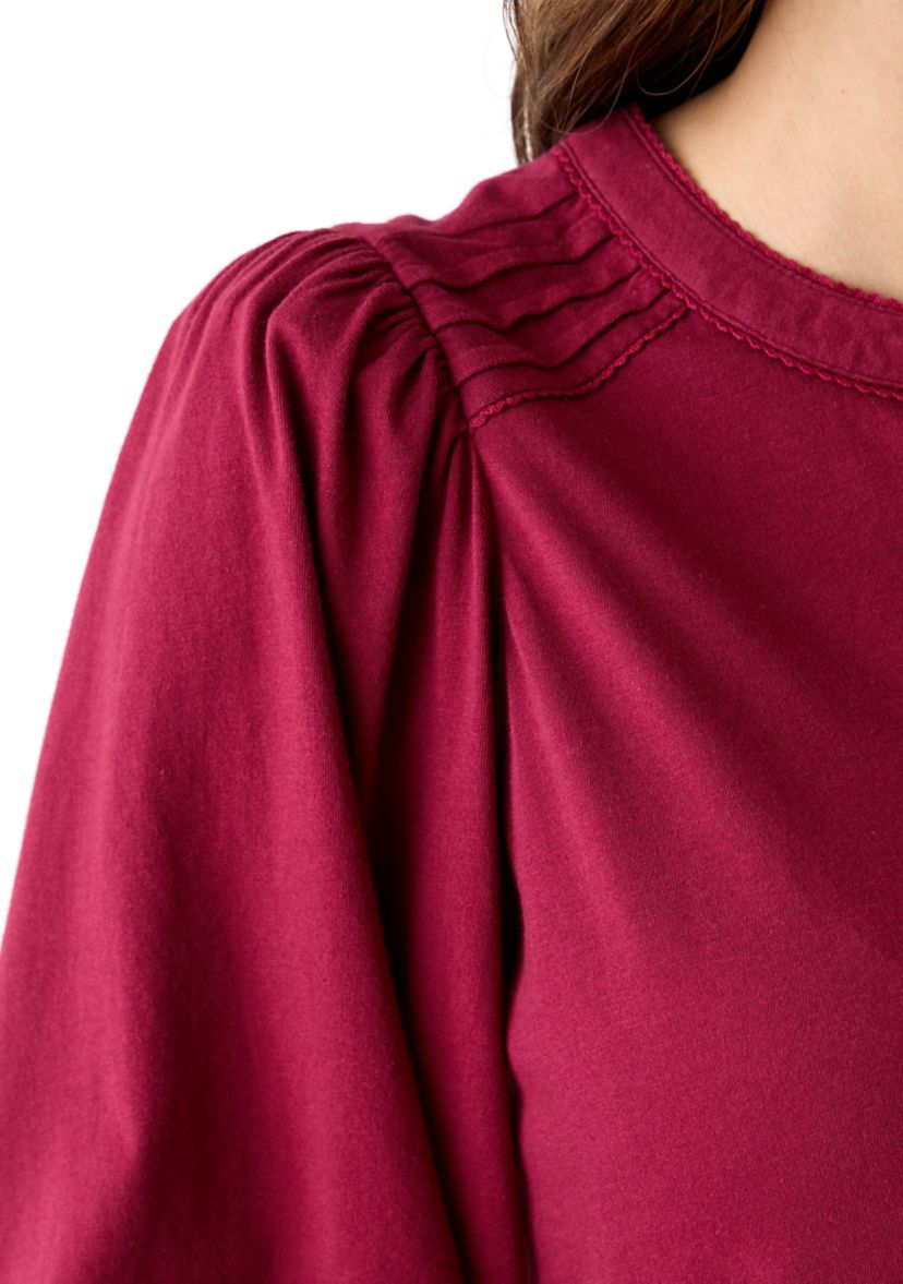Womens Long Sleeve Pintuck Henley Solid Blouse