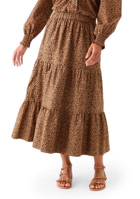 Crown & Ivy Women's Plus Size Pleated Printed Midi Skirt, Tan, XS
