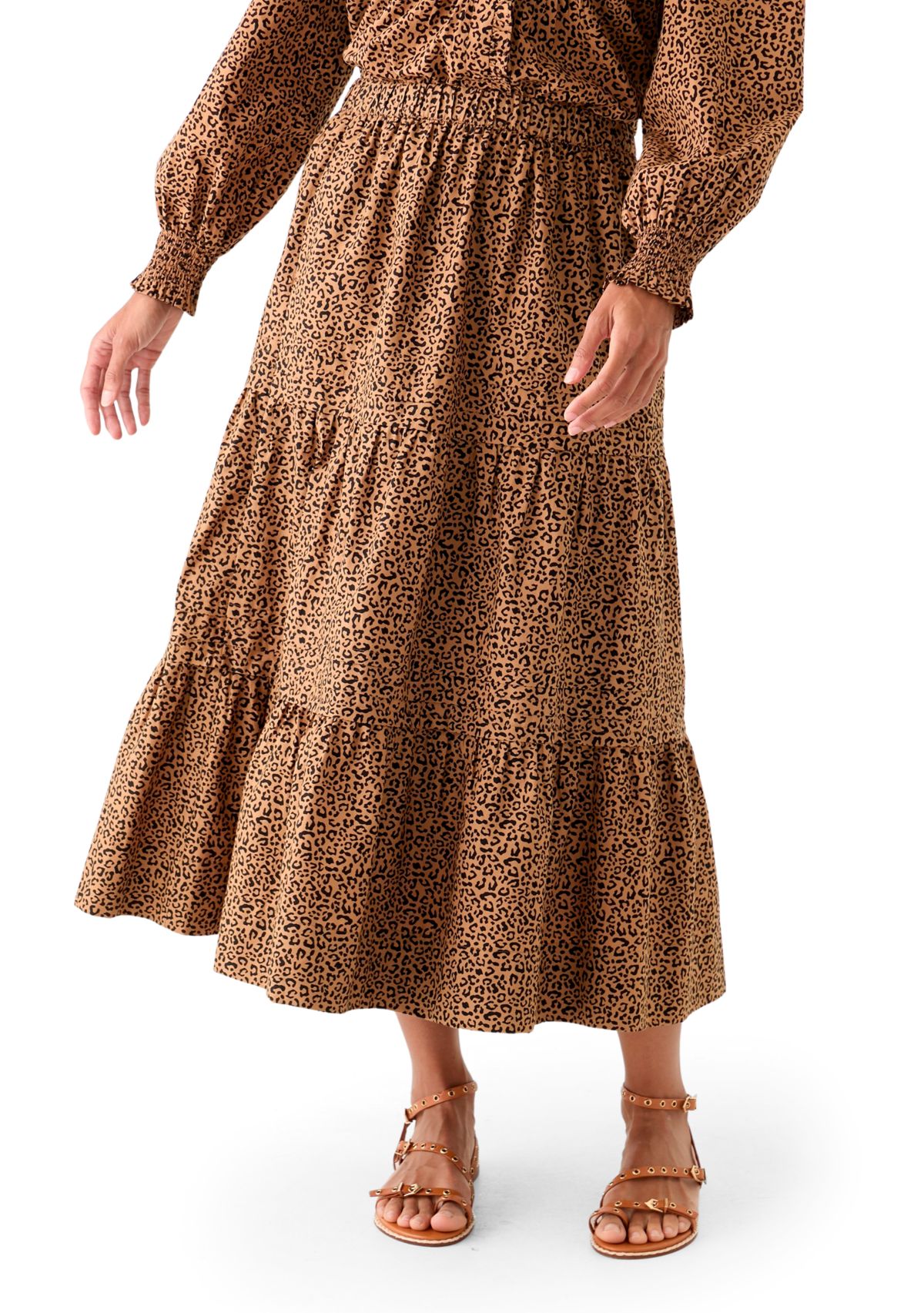 Plus Size Pleated Printed Midi Skirt