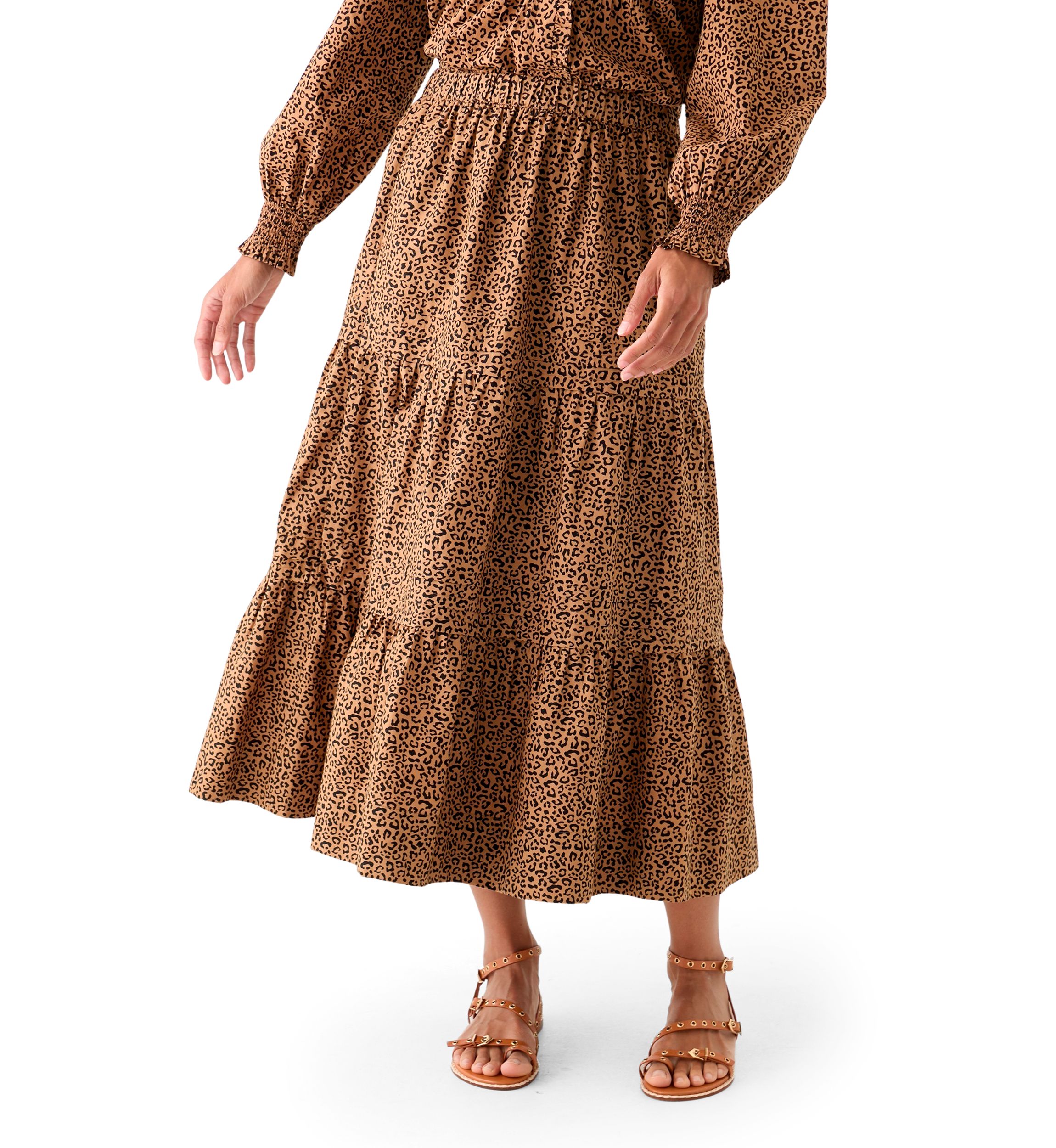 Plus Size Pleated Printed Midi Skirt