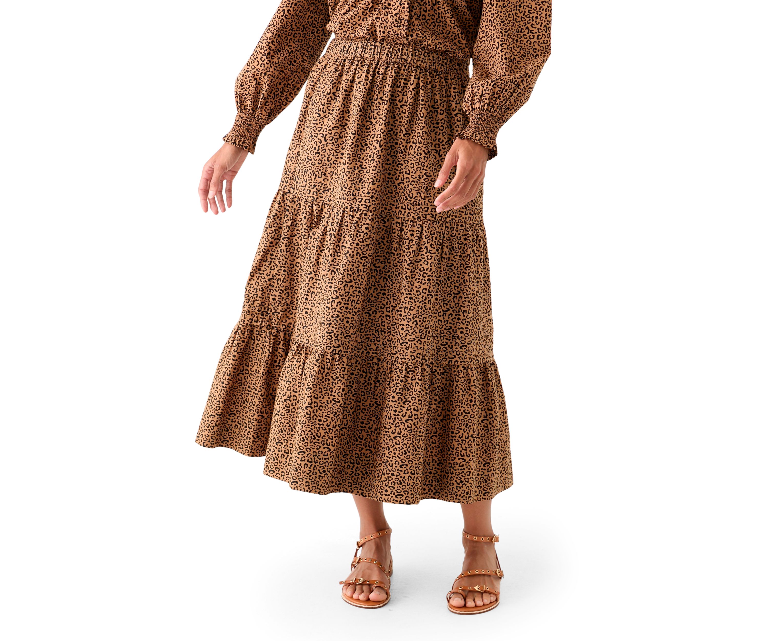 Plus Size Pleated Printed Midi Skirt