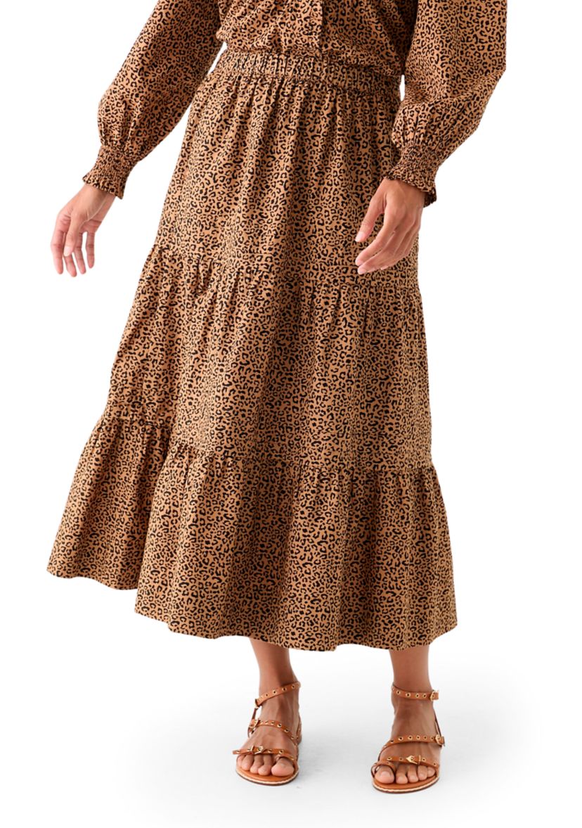 Plus Size Pleated Printed Midi Skirt
