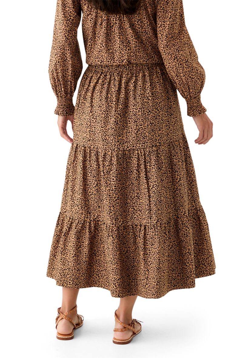 Plus Size Pleated Printed Midi Skirt