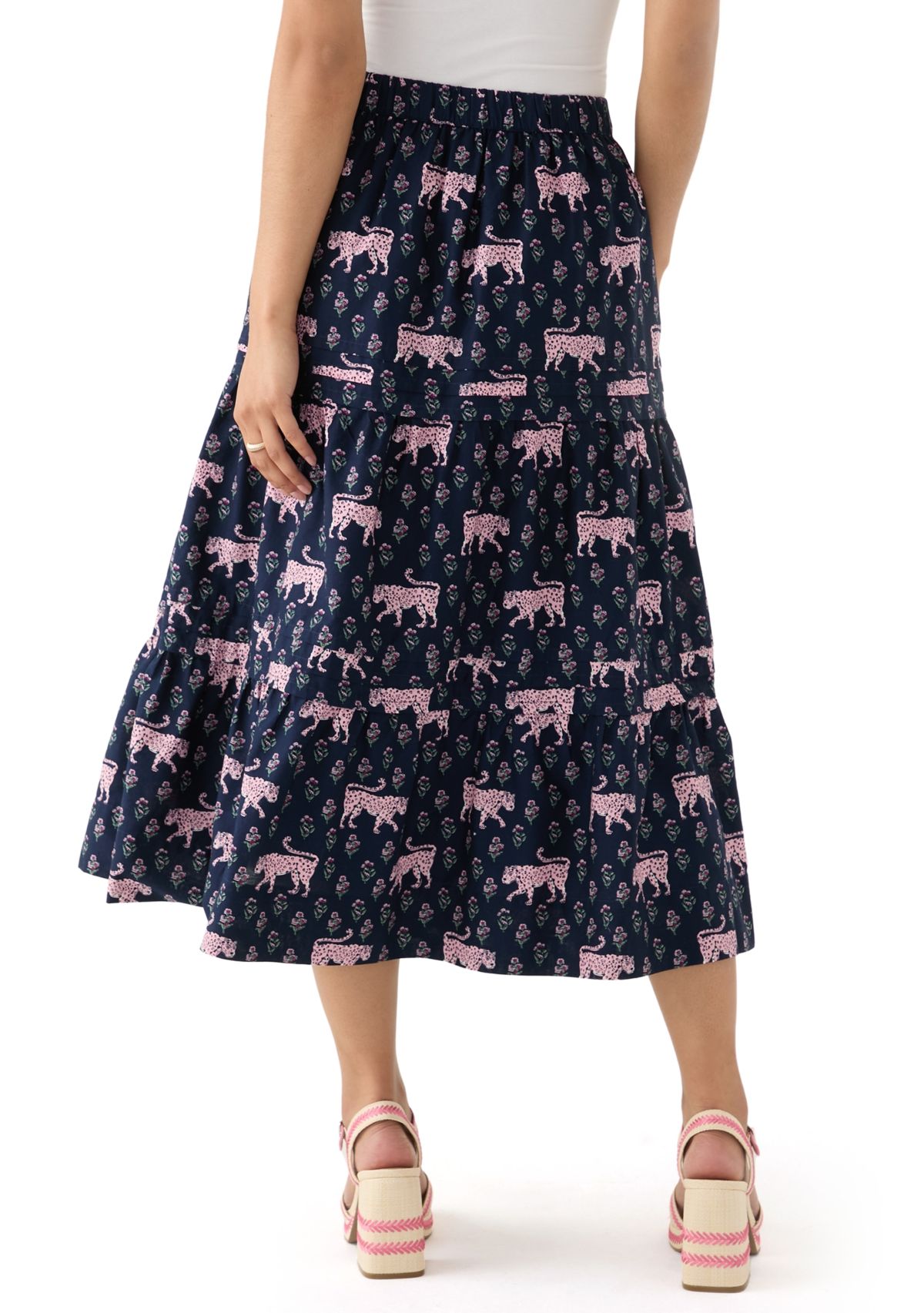 Plus Size Pleated Printed Midi Skirt