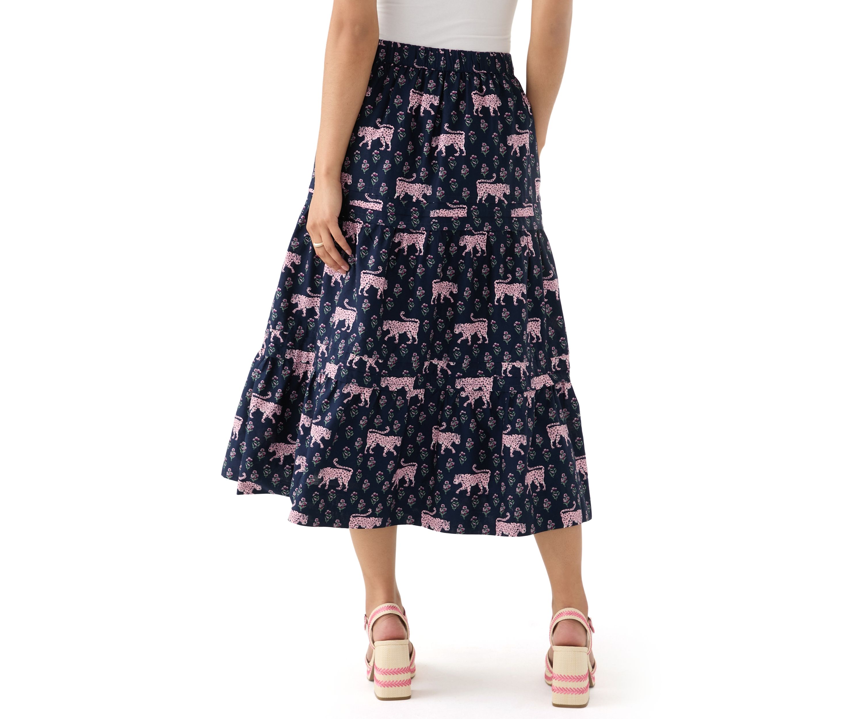 Plus Size Pleated Printed Midi Skirt