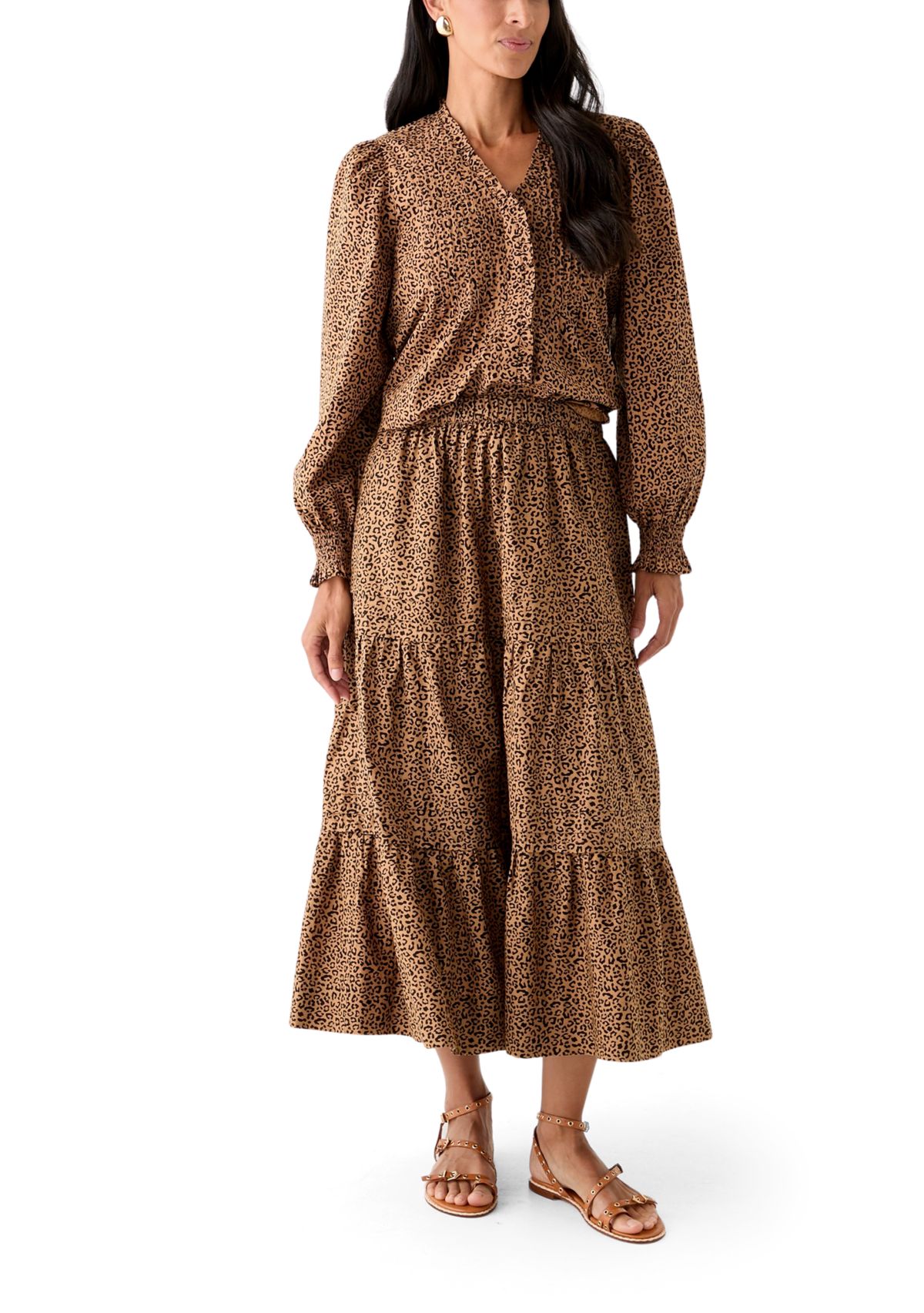 Plus Size Pleated Printed Midi Skirt