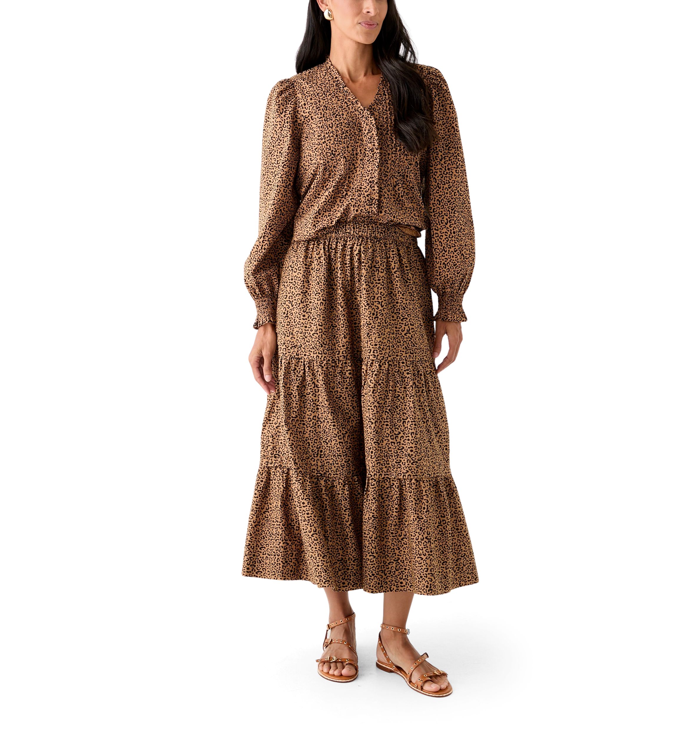 Plus Size Pleated Printed Midi Skirt