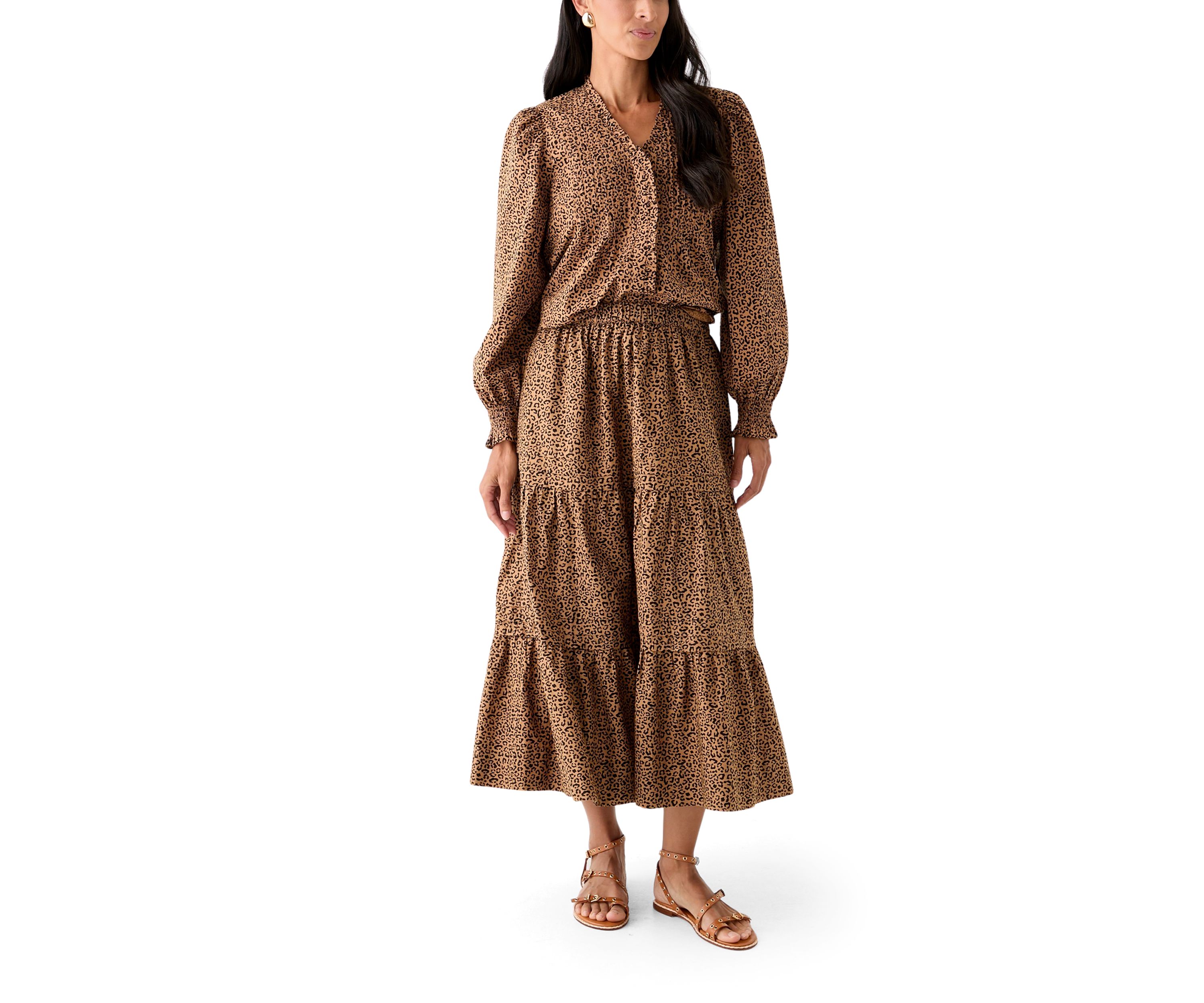 Plus Size Pleated Printed Midi Skirt