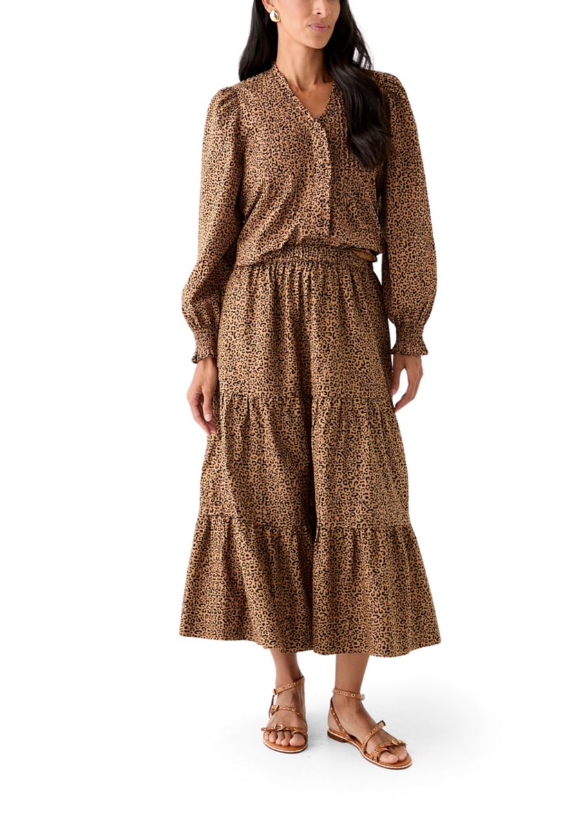 Plus Size Pleated Printed Midi Skirt