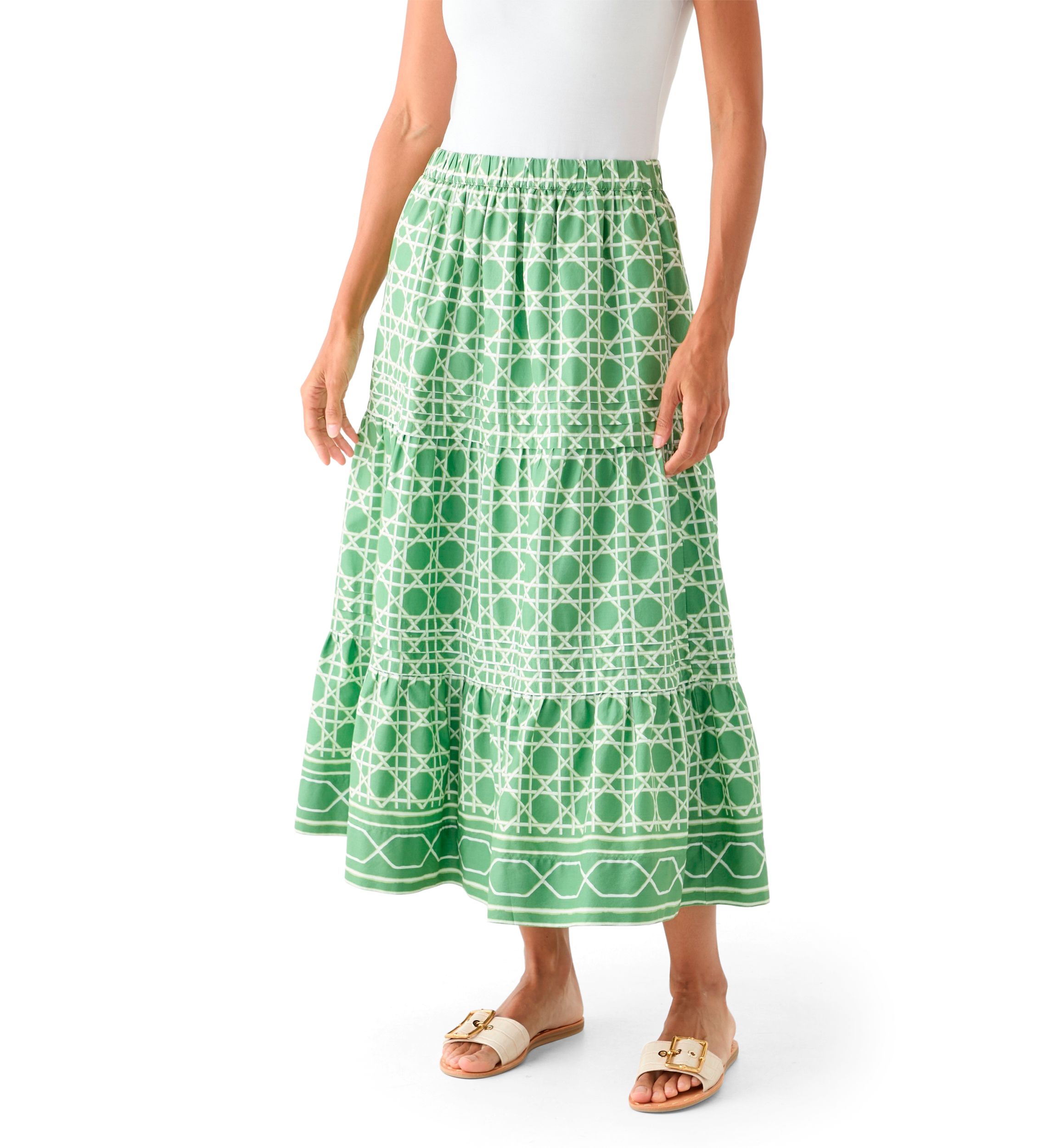 Womens Pleated Printed Midi Skirt