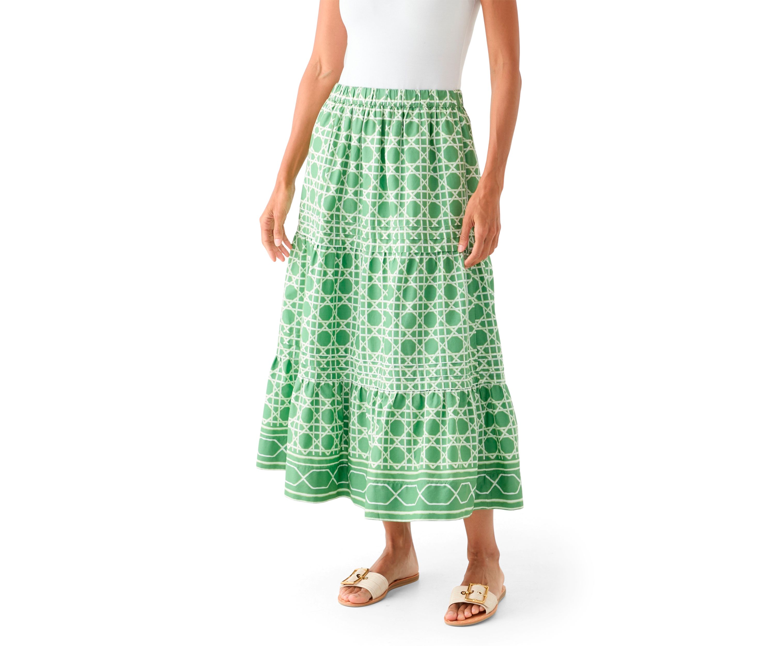 Womens Pleated Printed Midi Skirt